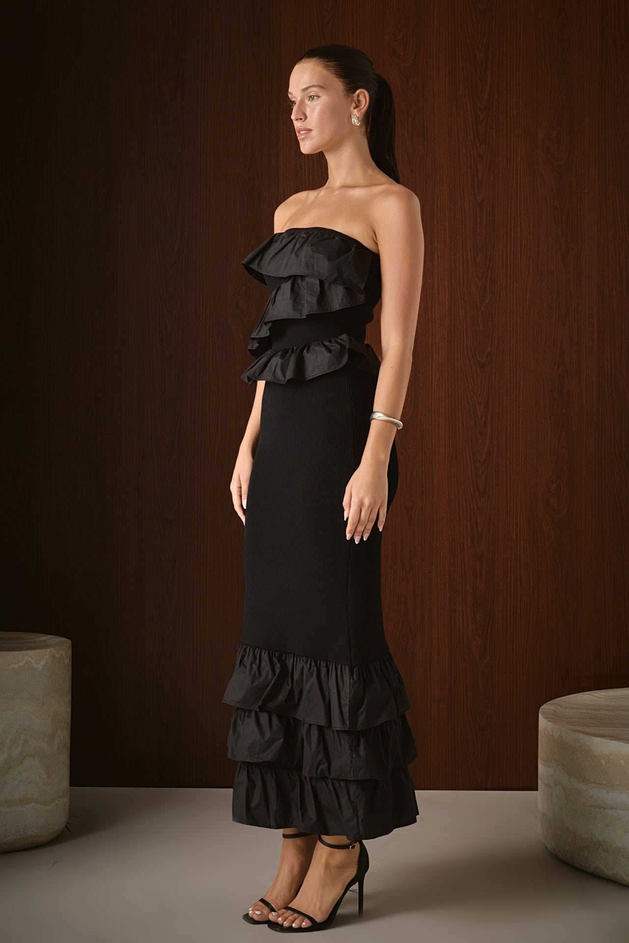 ENDLESS ROSE - Mixed Media Strapless Fitted Maxi Dress - DRESSES available at Objectrare