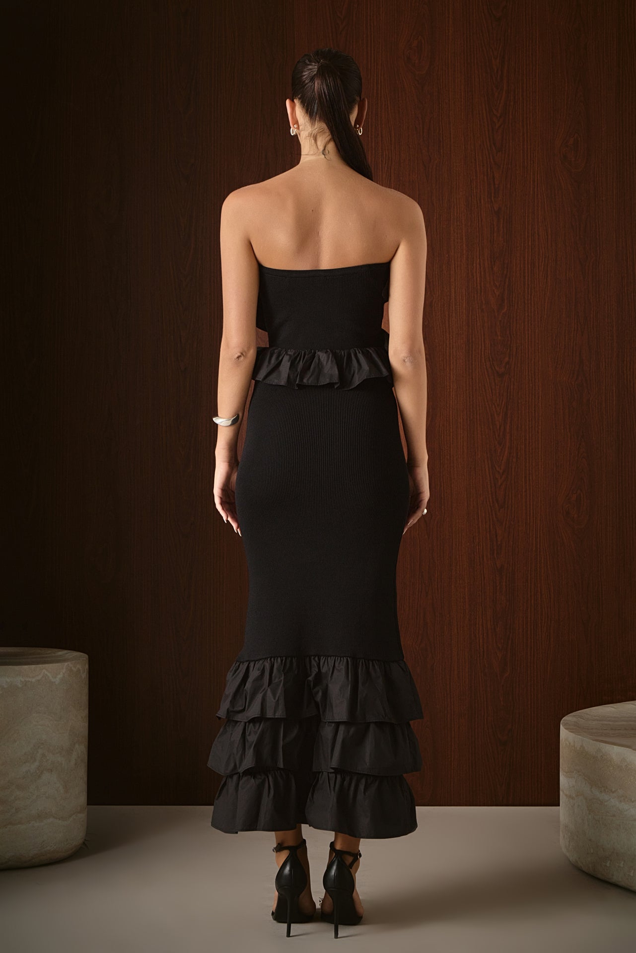 ENDLESS ROSE - Mixed Media Strapless Fitted Maxi Dress - DRESSES available at Objectrare