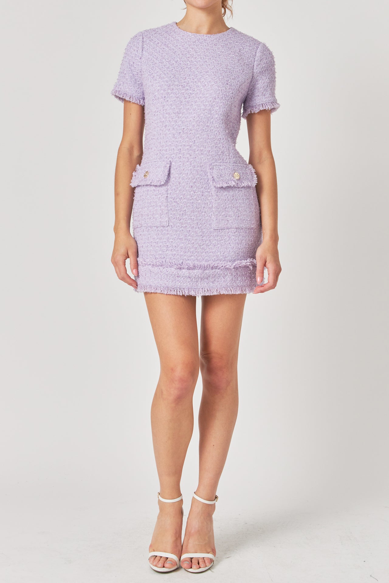 ENDLESS ROSE - Tweed Short Sleeve Mini Dress - DRESSES available at Objectrare
