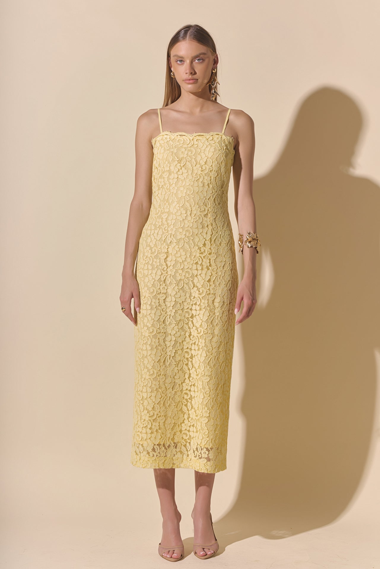 ENDLESS ROSE - Square Neck Lace Midi Dress - DRESSES available at Objectrare