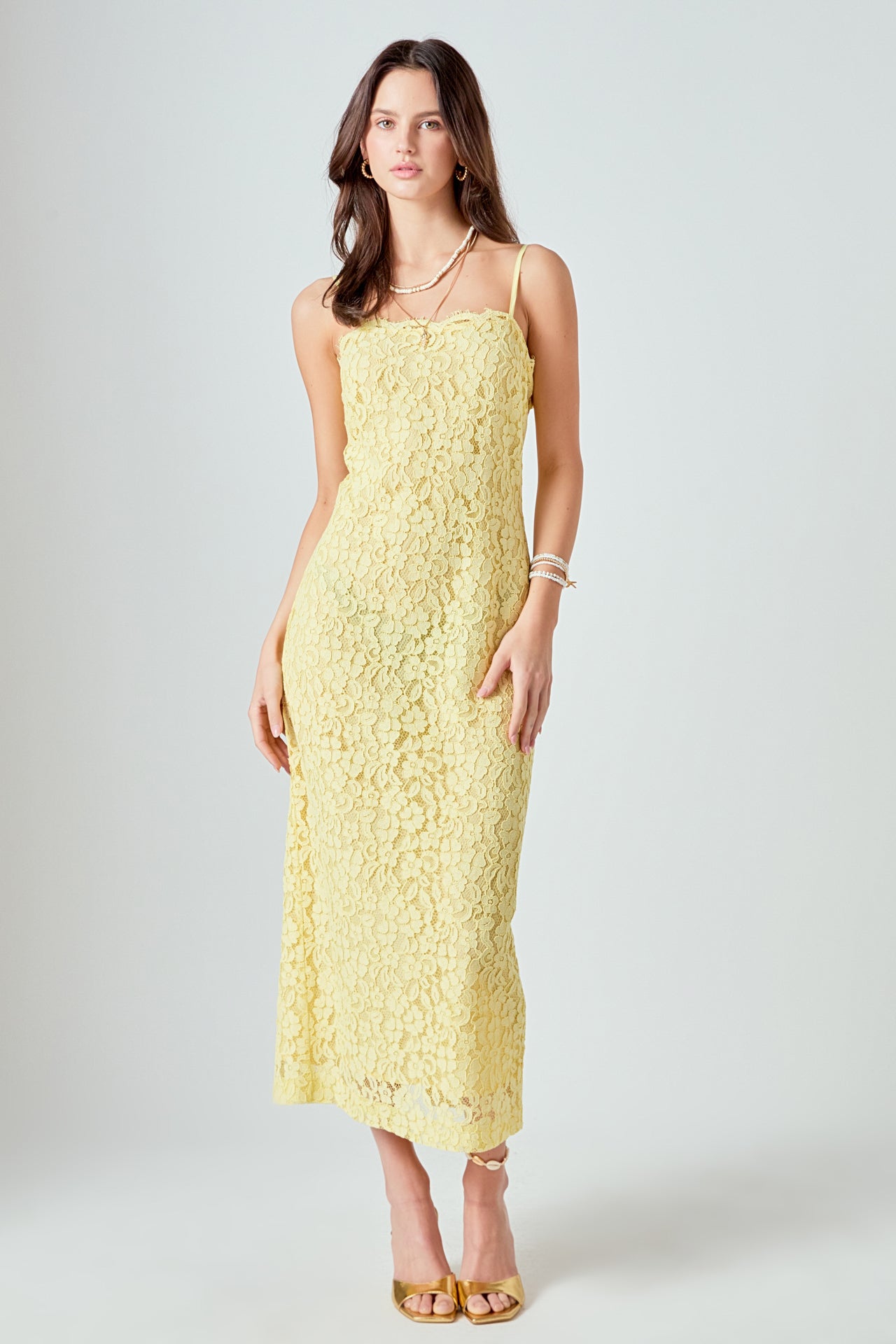 ENDLESS ROSE - Square Neck Lace Midi Dress - DRESSES available at Objectrare