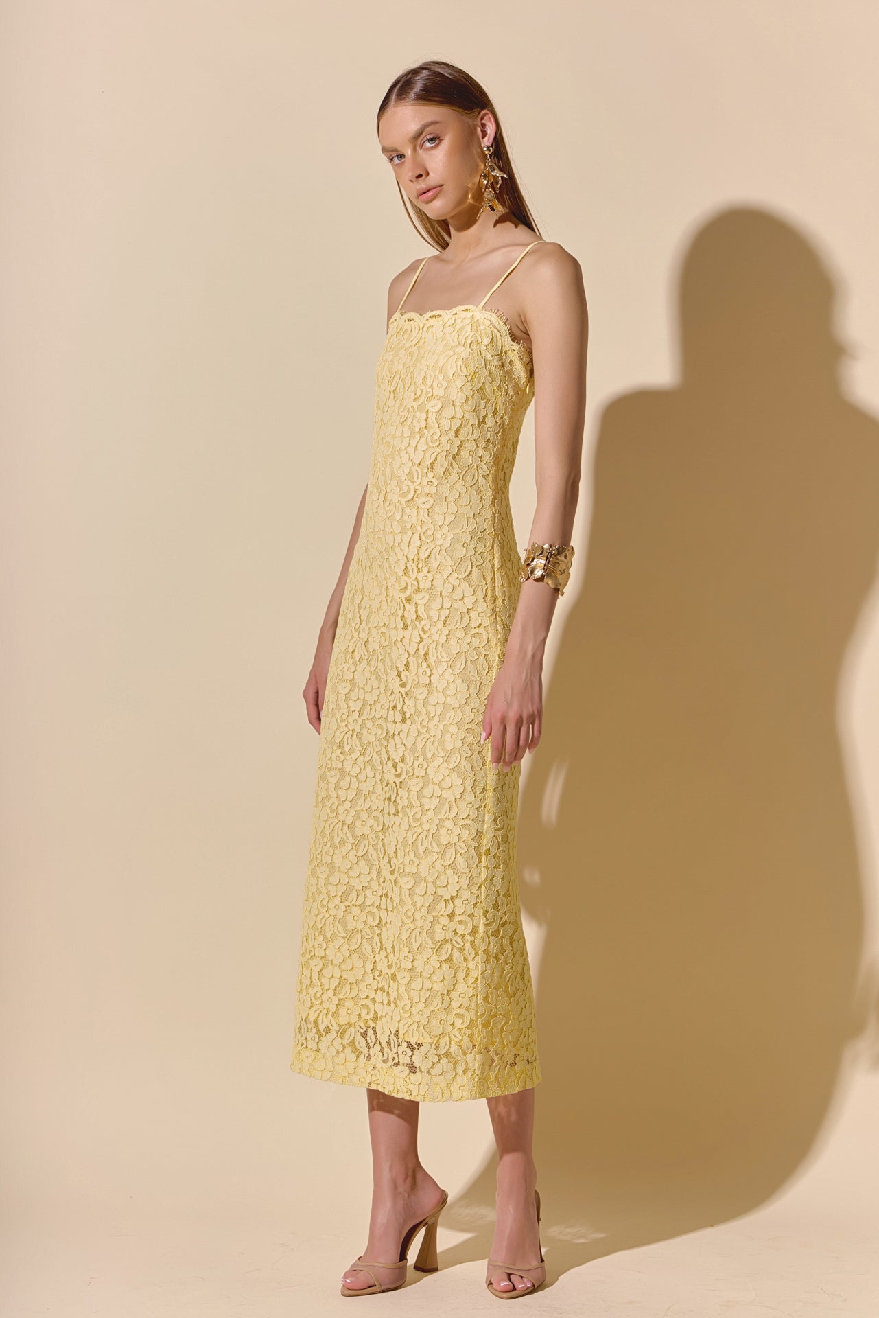 ENDLESS ROSE - Square Neck Lace Midi Dress - DRESSES available at Objectrare
