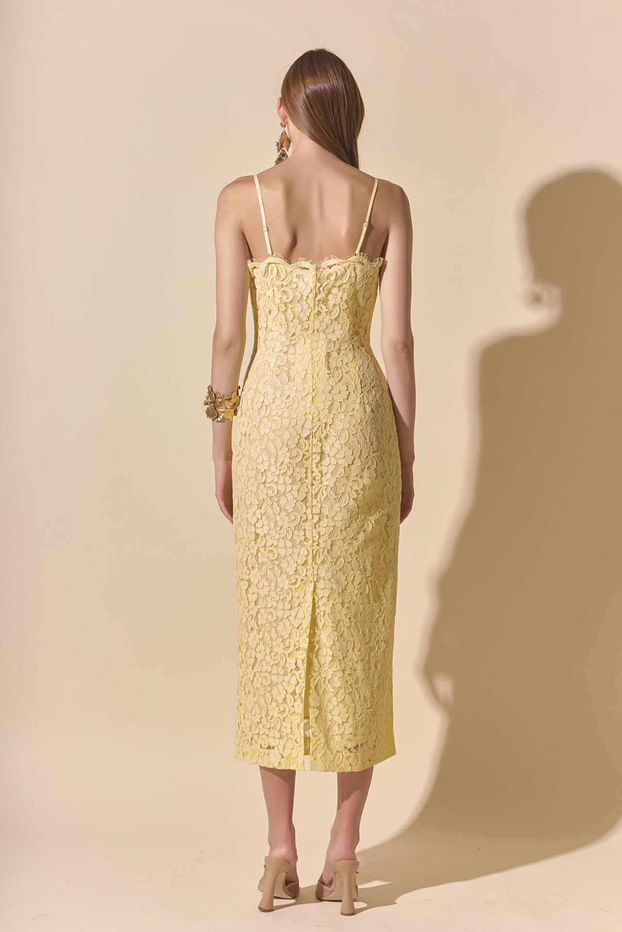 ENDLESS ROSE - Square Neck Lace Midi Dress - DRESSES available at Objectrare