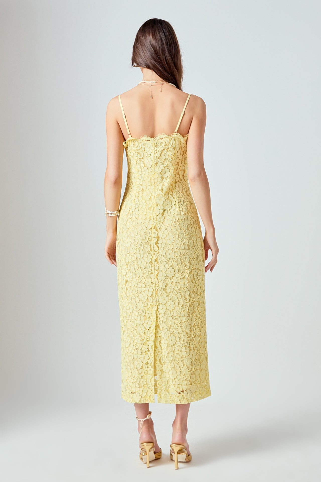 ENDLESS ROSE - Square Neck Lace Midi Dress - DRESSES available at Objectrare