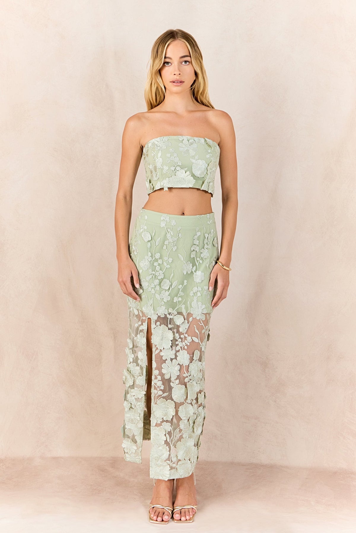 ENDLESS ROSE - Strapless Floral Embroidered Top - TOPS available at Objectrare