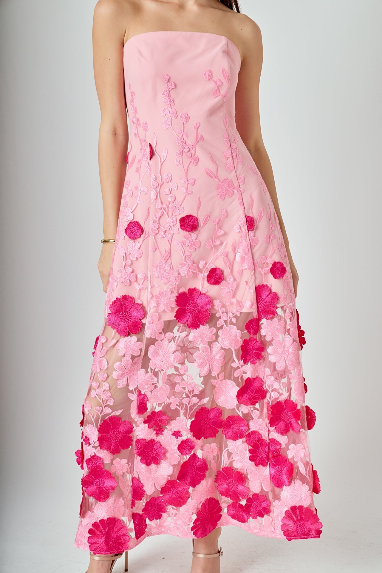 ENDLESS ROSE - Embroidered 3D Applique Strapless Maxi Dress - DRESSES available at Objectrare