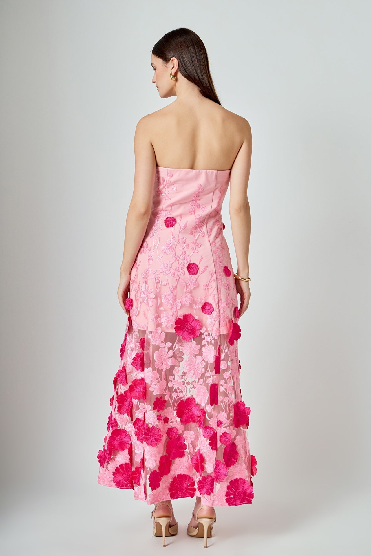 ENDLESS ROSE - Embroidered 3D Applique Strapless Maxi Dress - DRESSES available at Objectrare