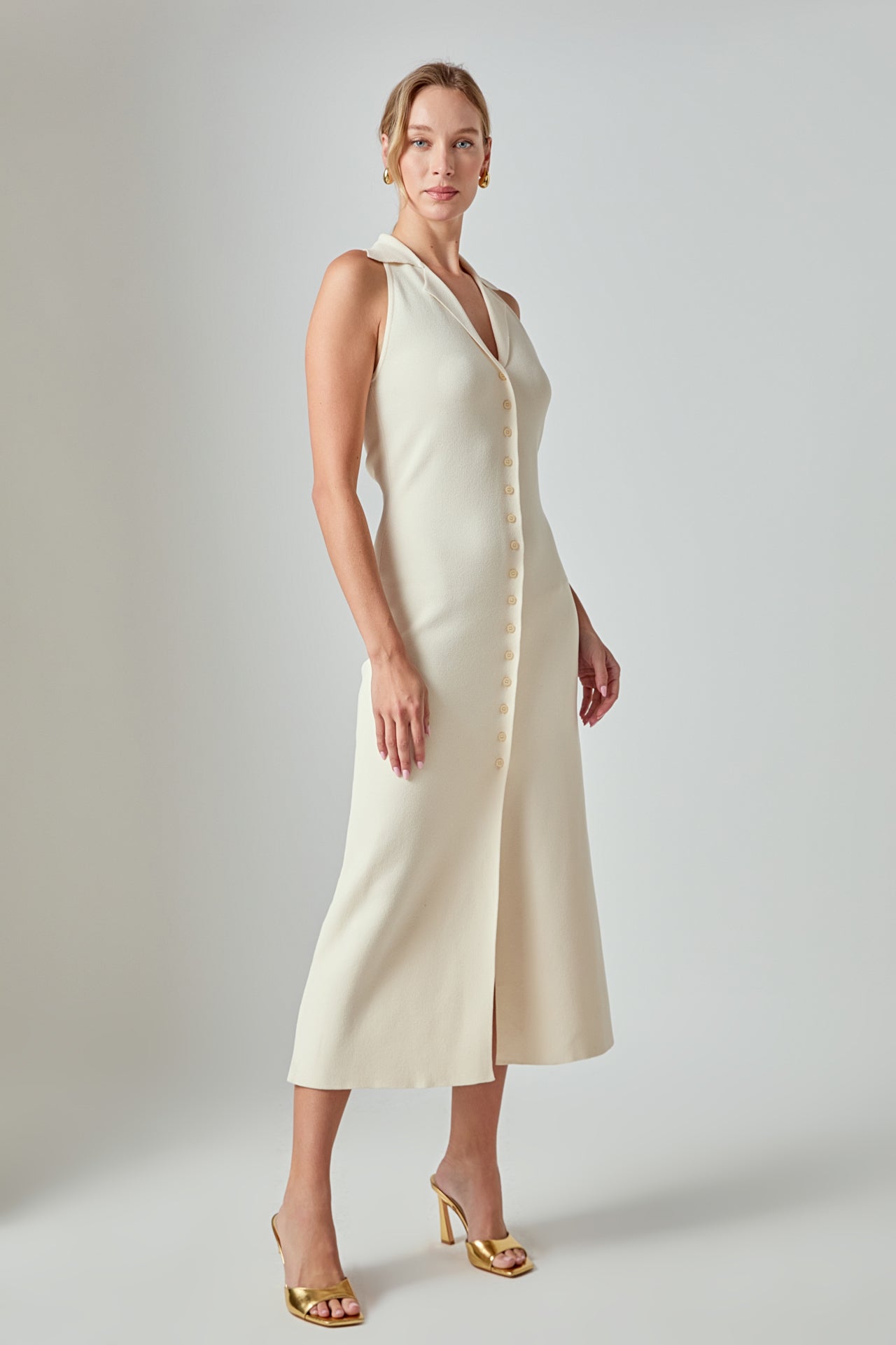 ENDLESS ROSE - Knit Collared Midi Dress - DRESSES available at Objectrare