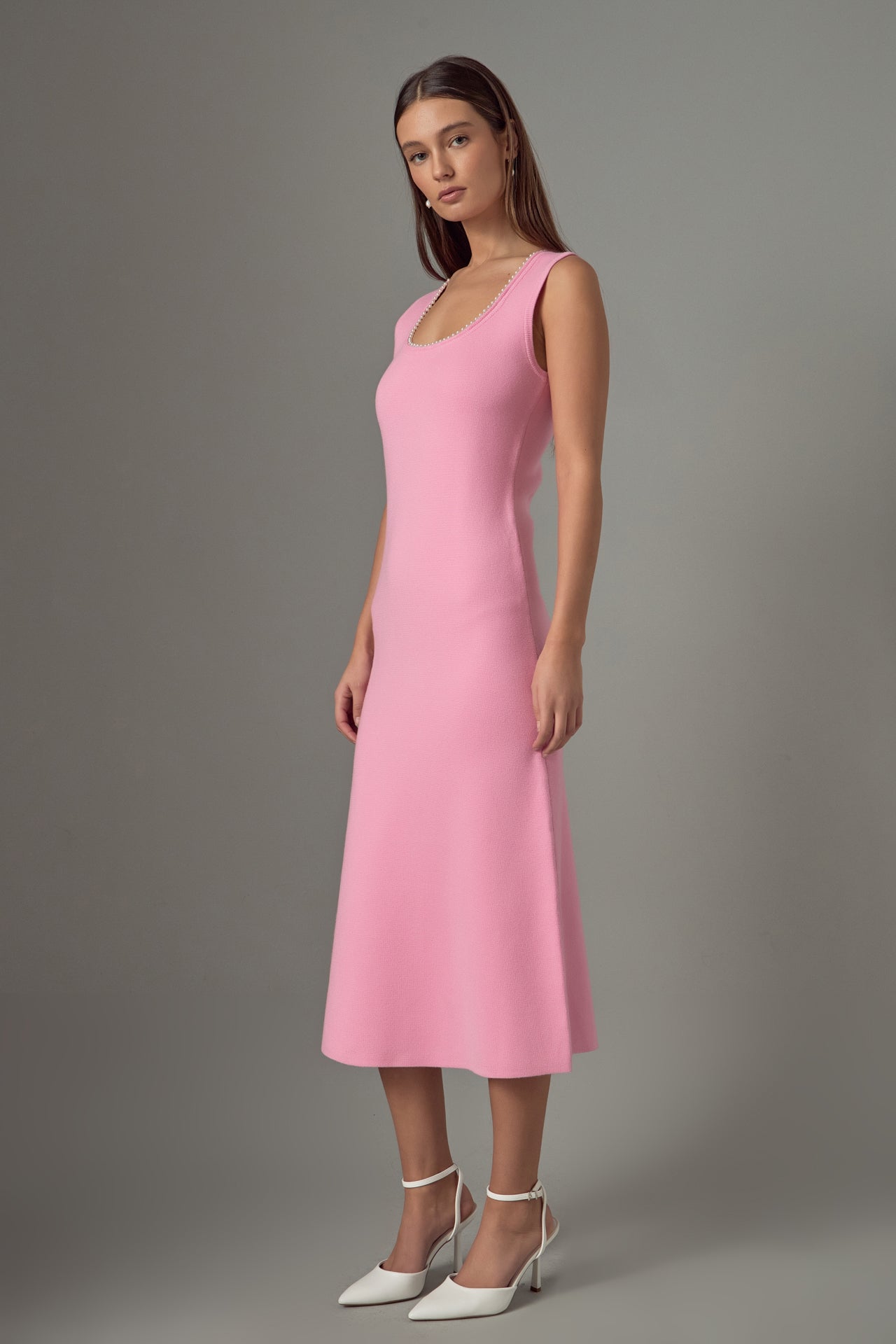 ENDLESS ROSE - Pearl Trim Knit Midi Dress - DRESSES available at Objectrare
