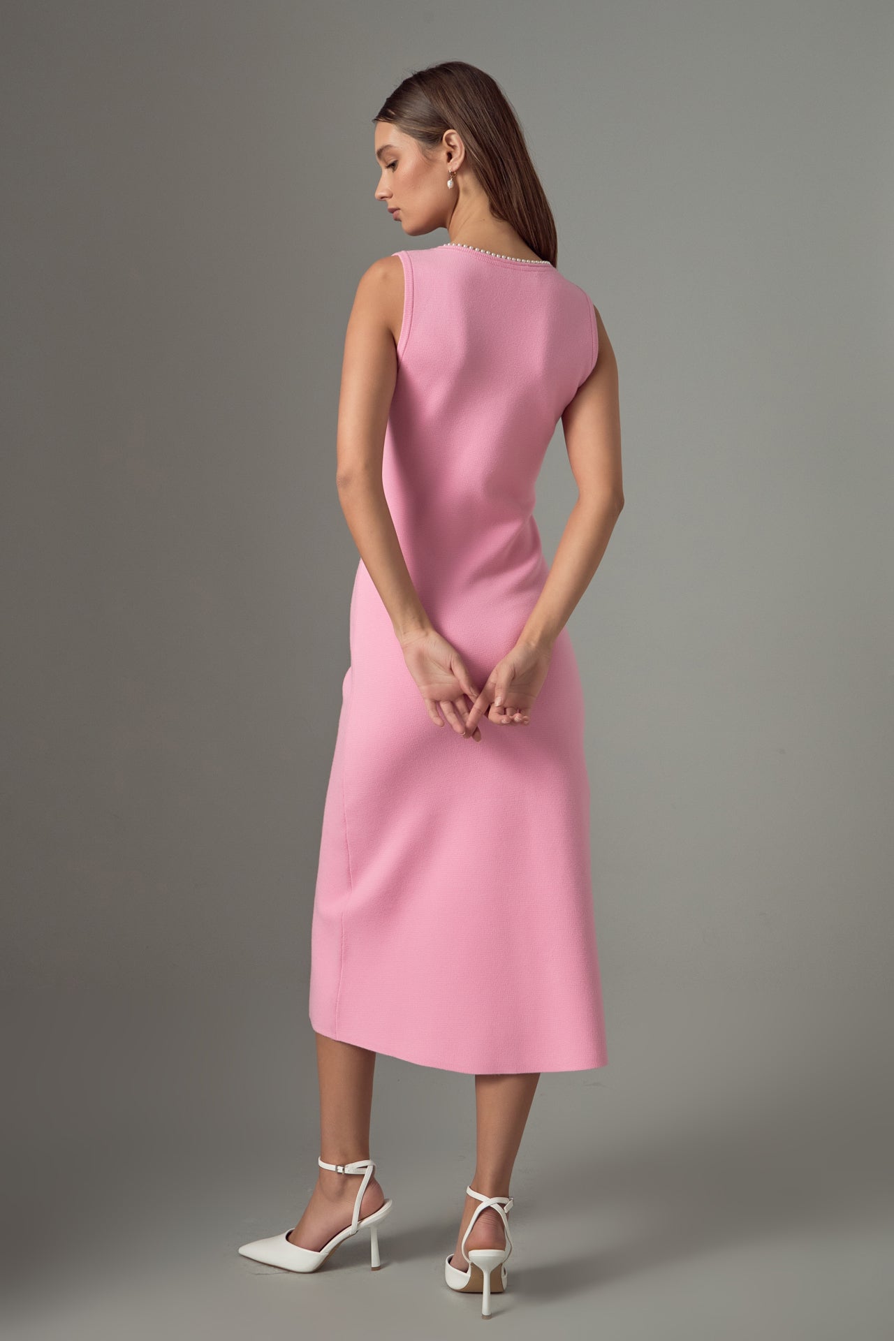 ENDLESS ROSE - Pearl Trim Knit Midi Dress - DRESSES available at Objectrare