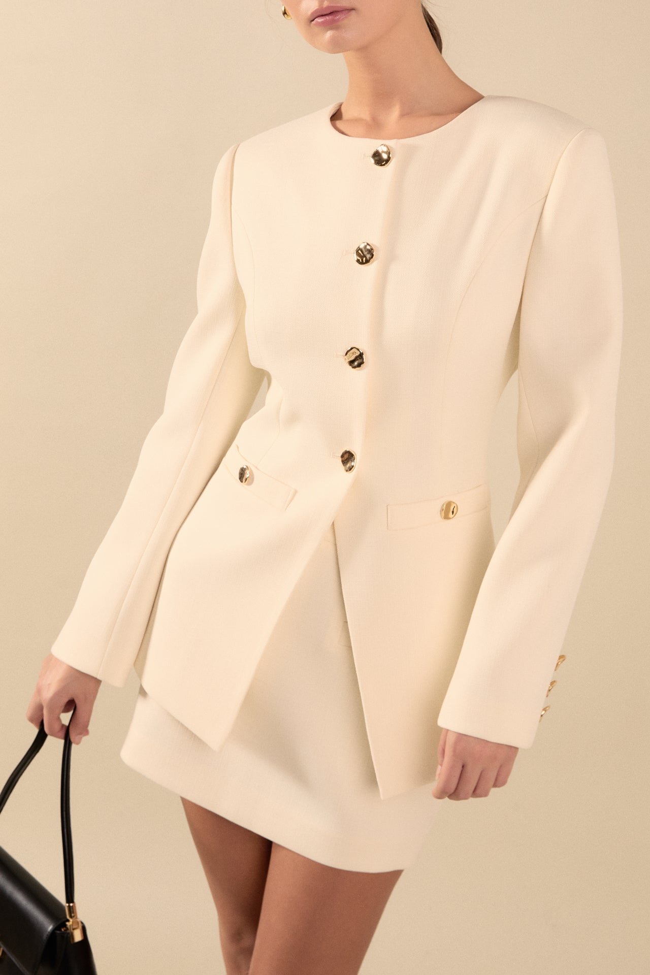 Celia Buttoned Linen Blend Suit Jacket