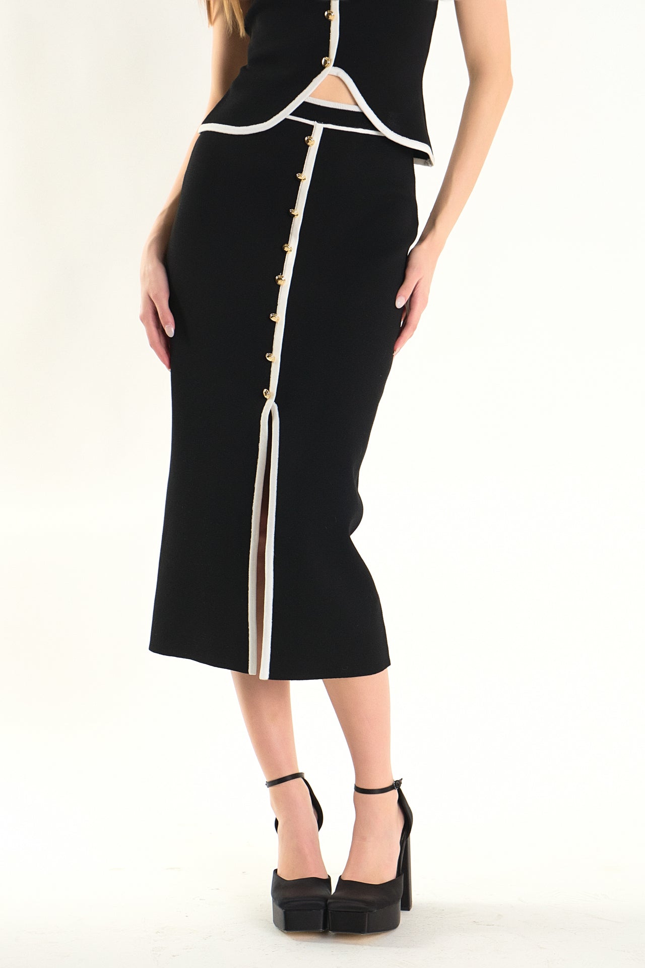 ENDLESS ROSE - Knit Contrast Maxi Skirt - SKIRTS available at Objectrare