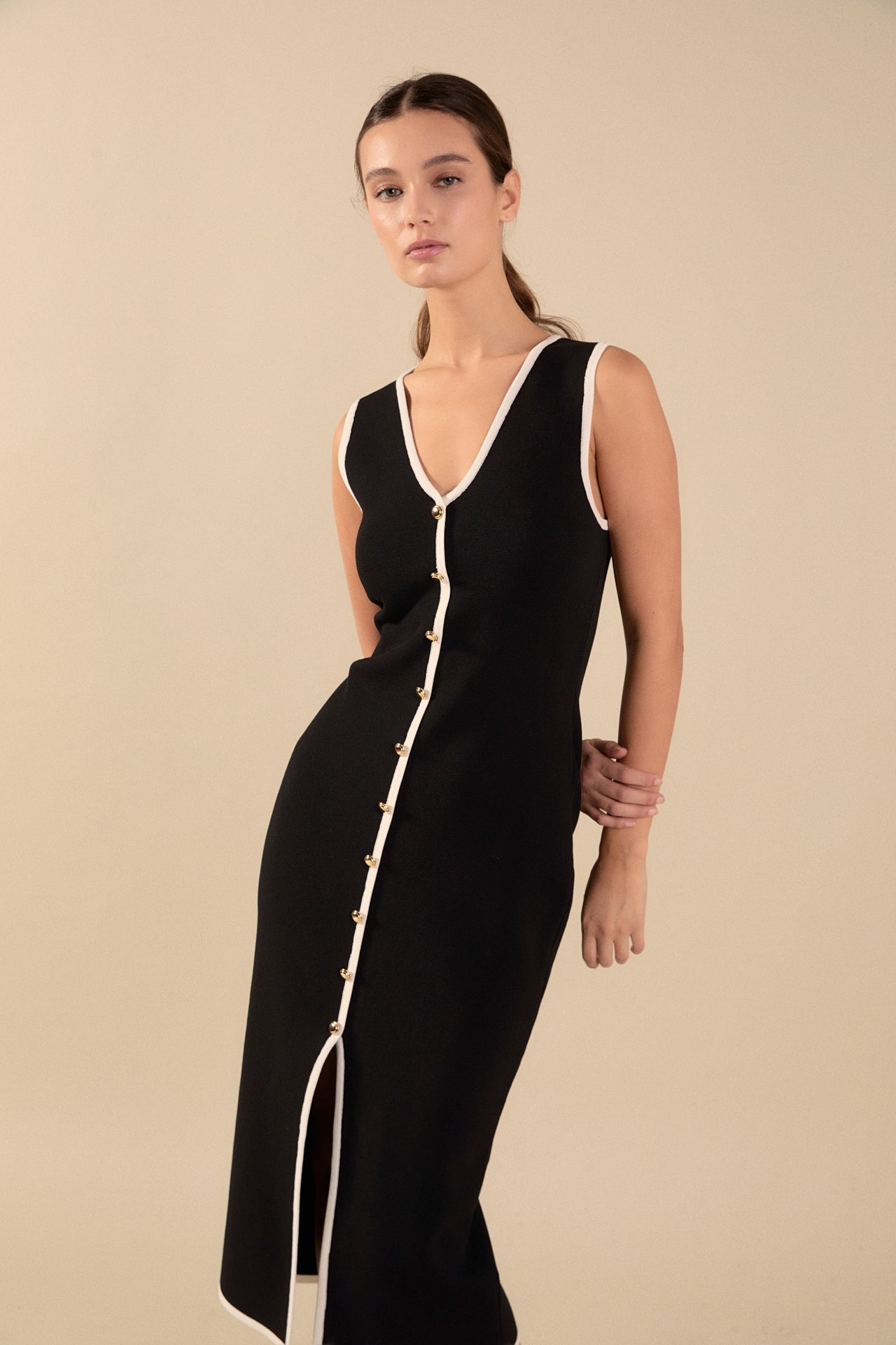 ENDLESS ROSE - Knit Contrast Midi Dress - DRESSES available at Objectrare