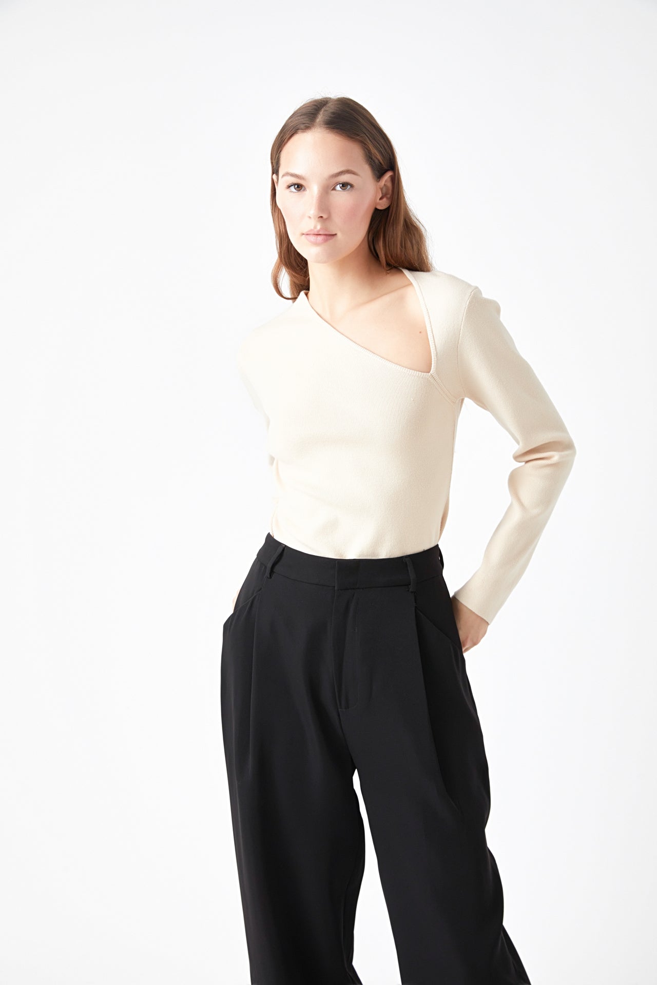 ENDLESS ROSE - Cut out Long Sleeve Knit Top - TOPS available at Objectrare