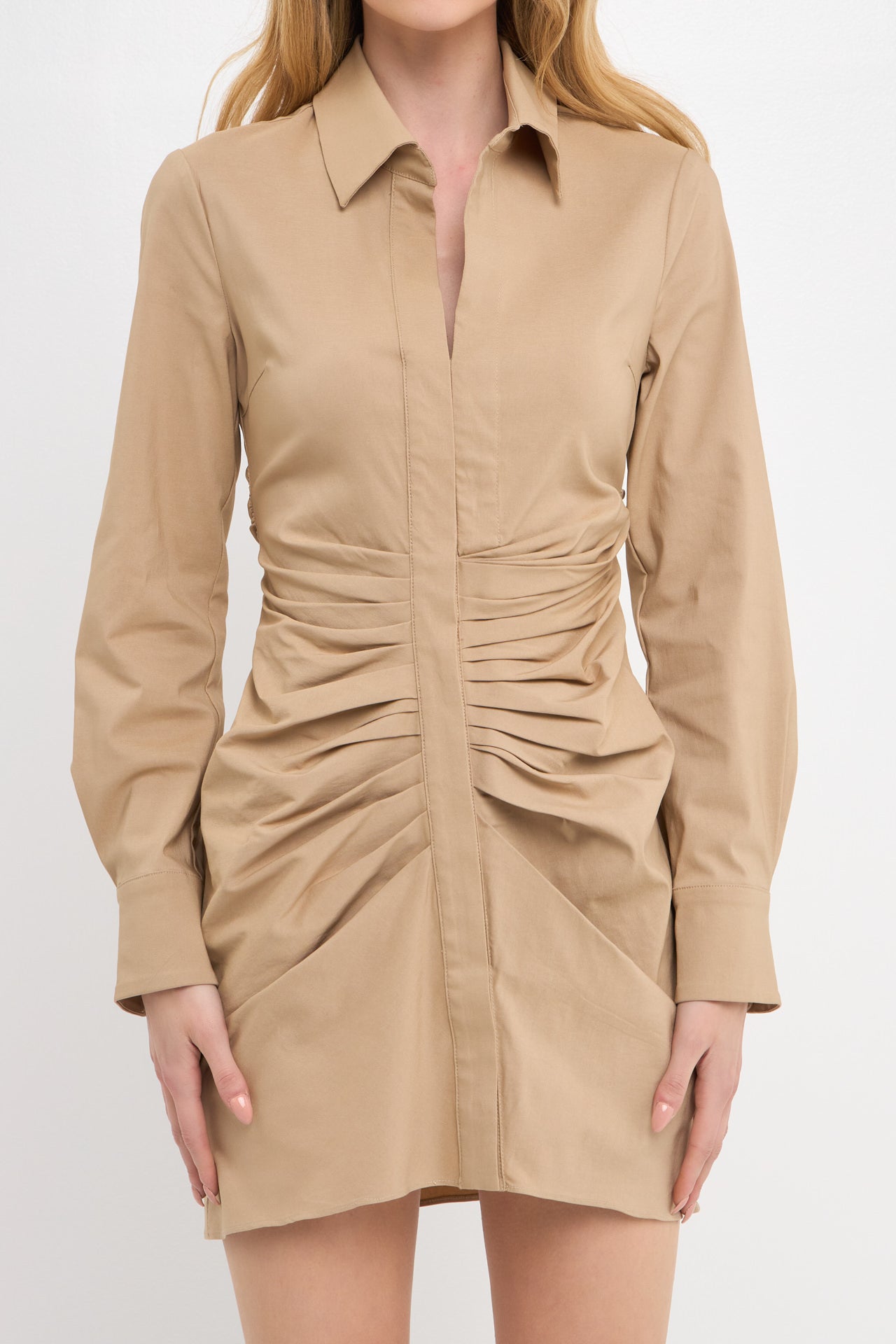 GREY LAB - Collared Front Ruched Dress - DRESSES available at Objectrare