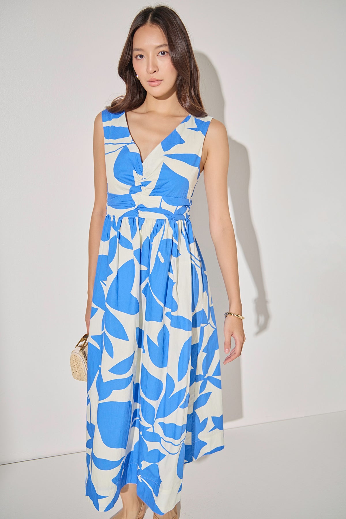 ENGLISH FACTORY - Puff Sleeve Print Ruched Midi Dress - DRESSES available at Objectrare