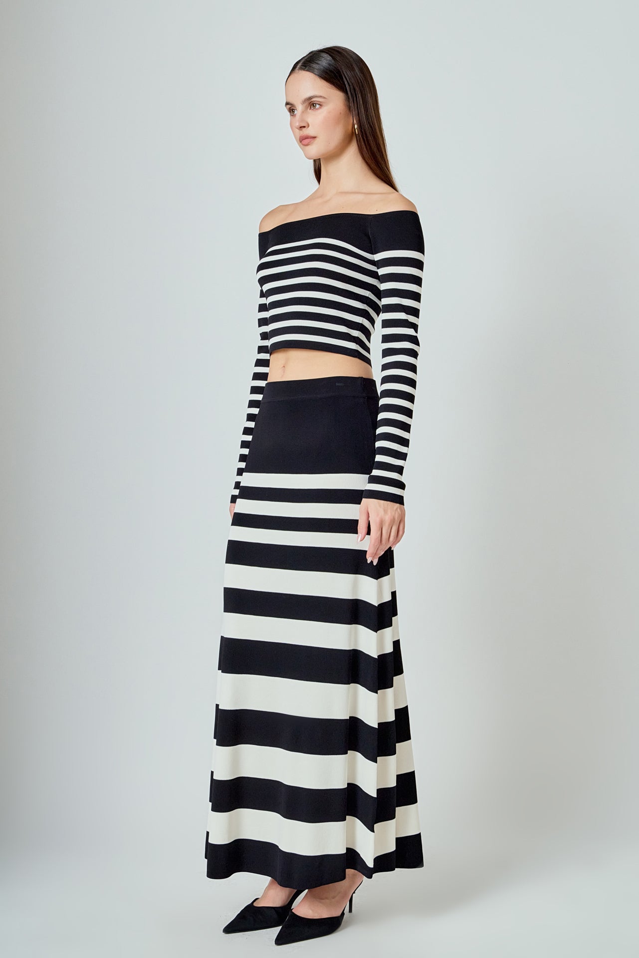 Striped Knit Off Shoulder Sweater