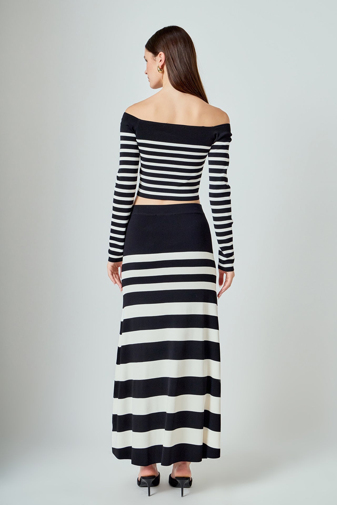 Striped Knit Off Shoulder Sweater