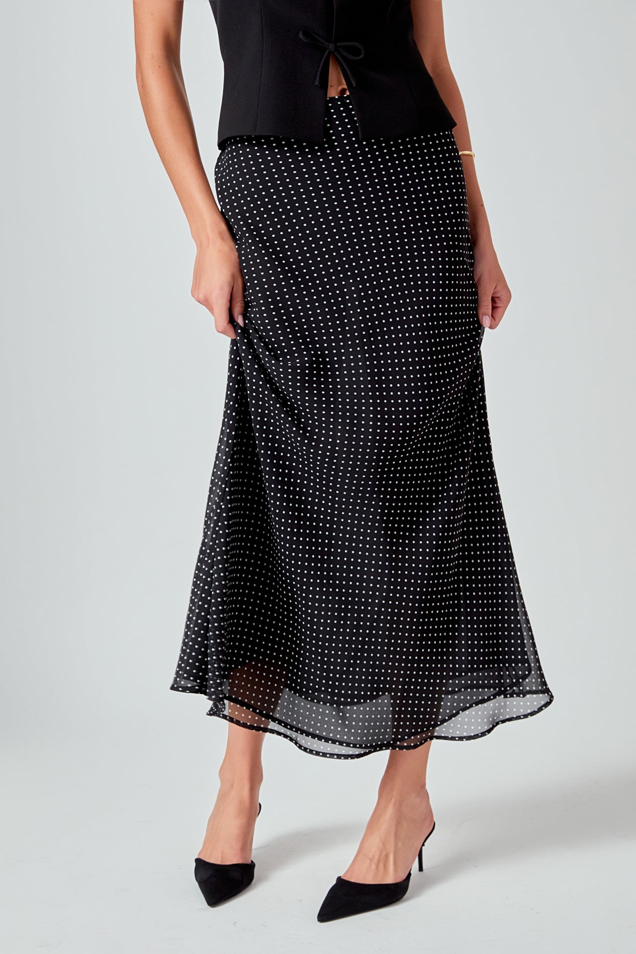 ENDLESS ROSE - Raye Chiffon Polka Dot Maxi Skirt - SKIRTS available at Objectrare