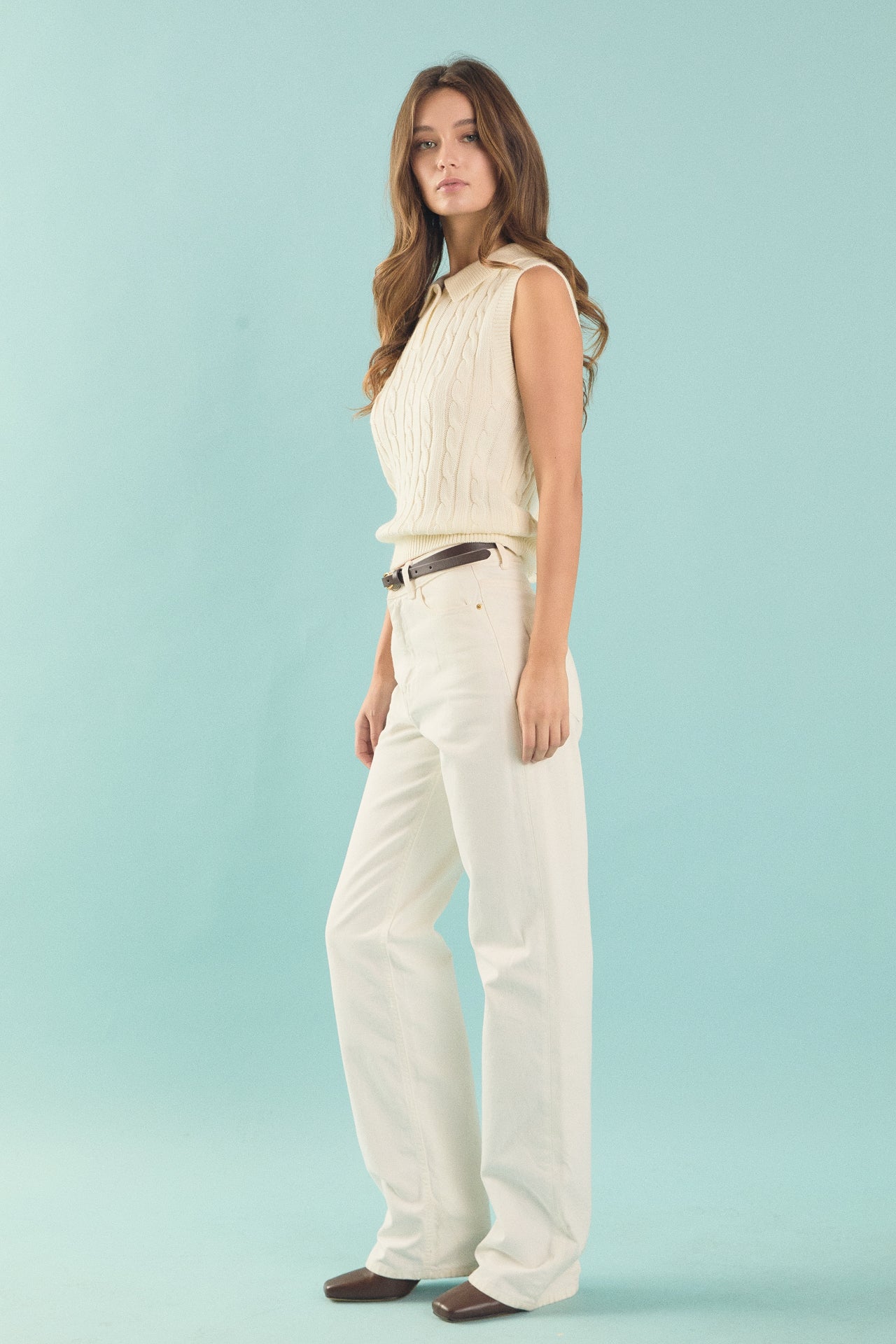 ENDLESS ROSE - Collar Cable Knit Sleeveless Vest - TOPS available at Objectrare