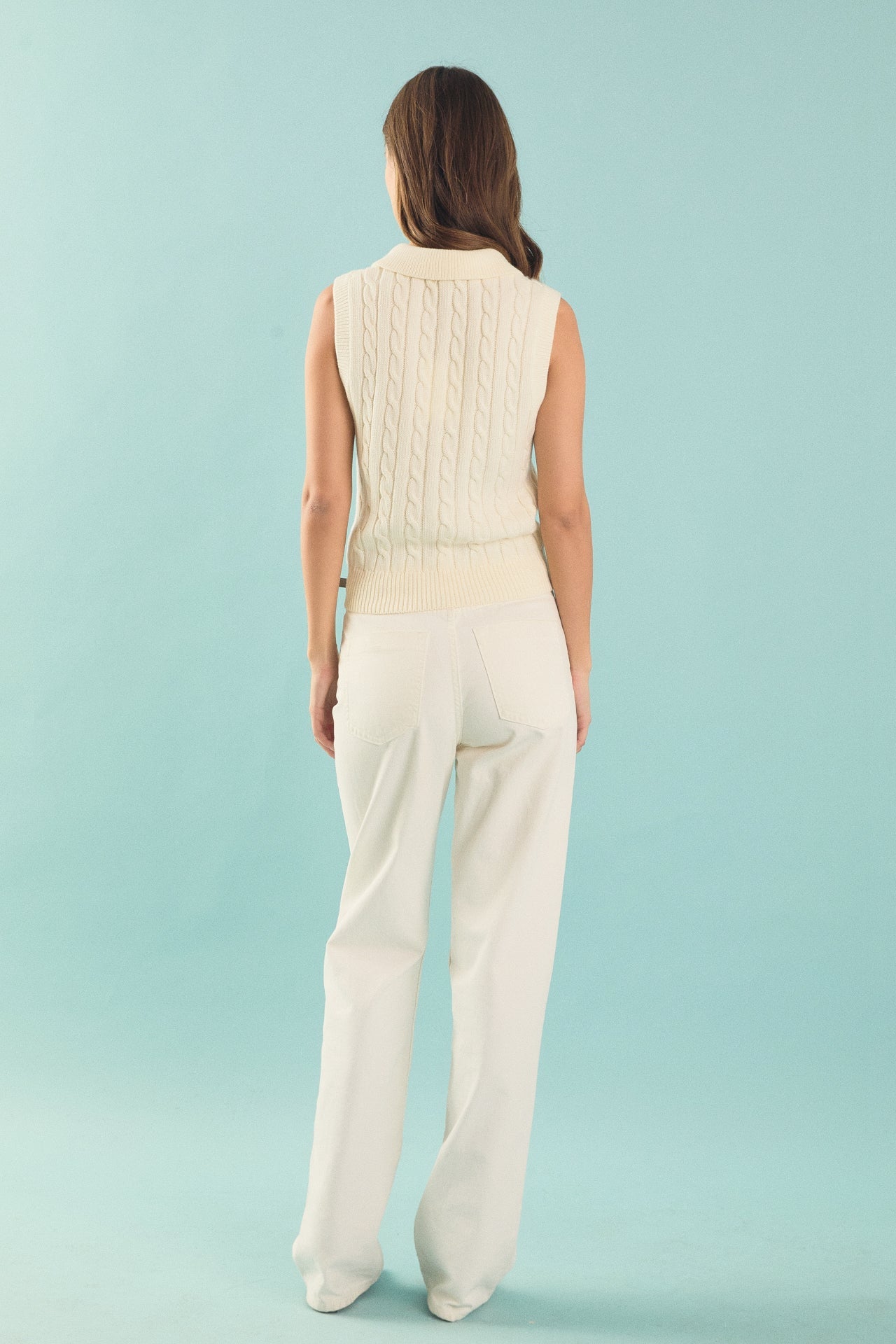 ENDLESS ROSE - Collar Cable Knit Sleeveless Vest - TOPS available at Objectrare