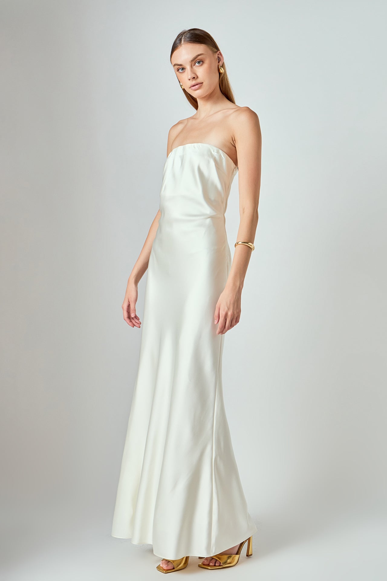 ENDLESS ROSE - Strapless Satin Maxi Dress - DRESSES available at Objectrare