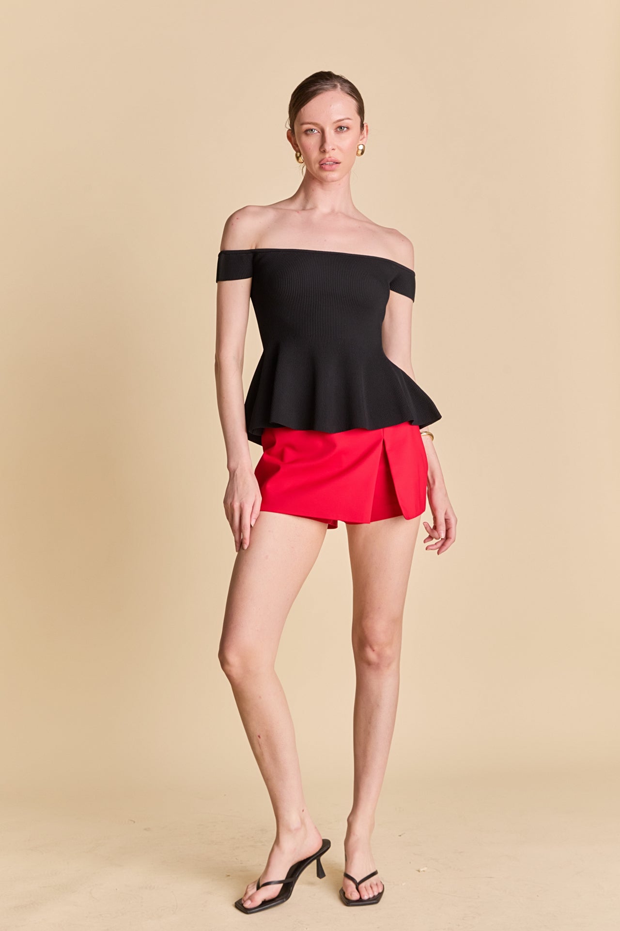ENDLESS ROSE - Knit Pleated Off Shoulder Top - TOPS available at Objectrare