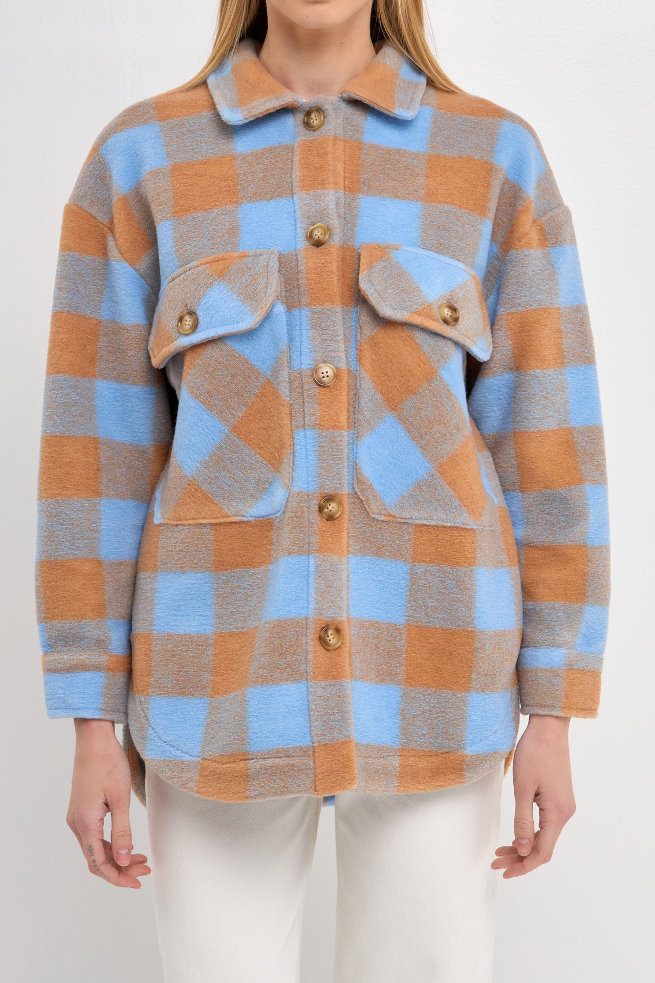ENGLISH FACTORY - Gingham Shacket with Front Double Pockets - JACKETS available at Objectrare