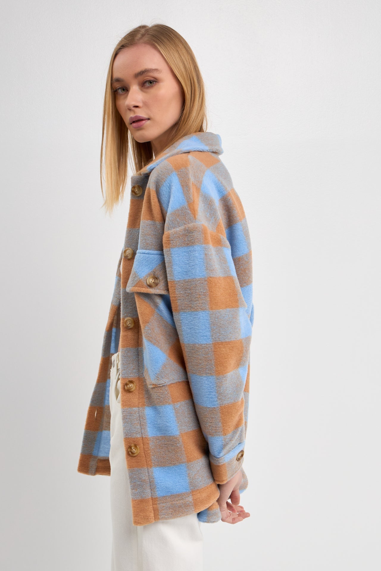 ENGLISH FACTORY - Gingham Shacket with Front Double Pockets - JACKETS available at Objectrare