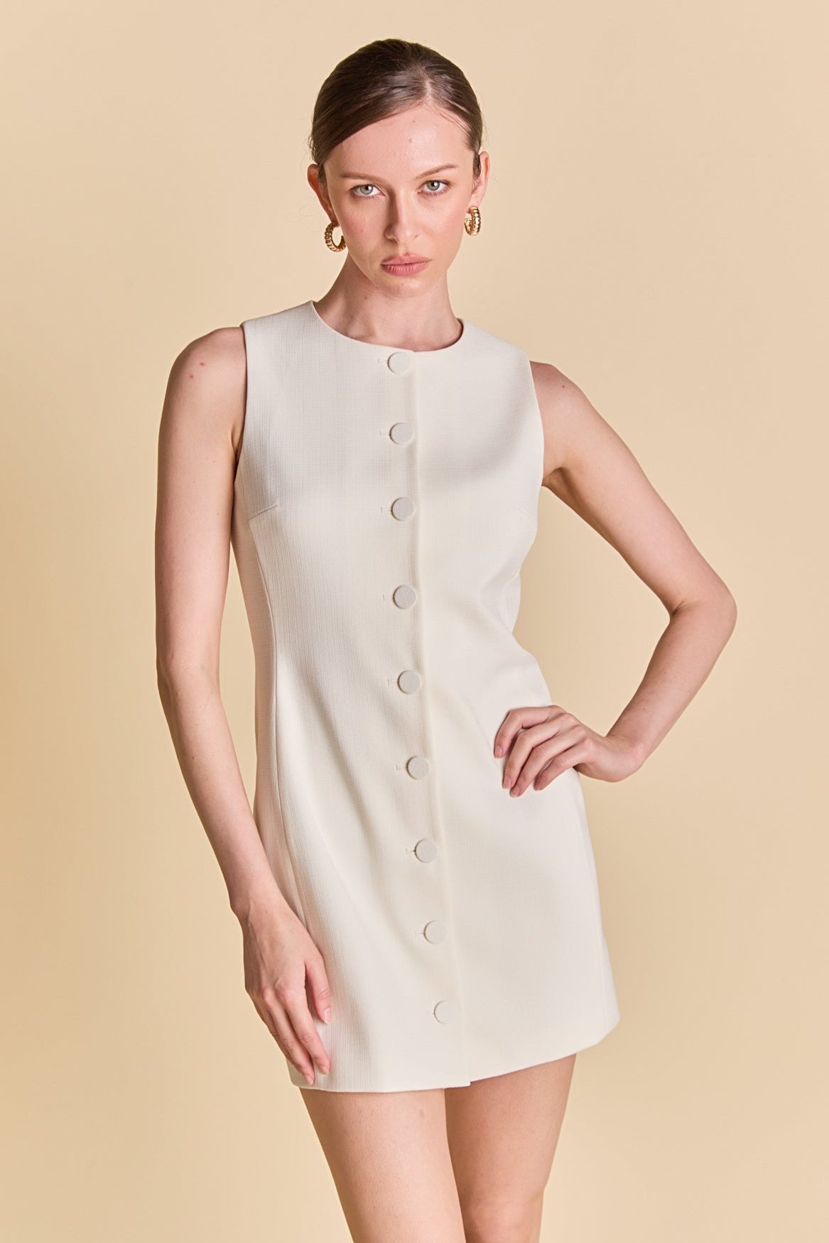 ENDLESS ROSE - Blend Round Neck Buttoned Mini Dress - DRESSES available at Objectrare