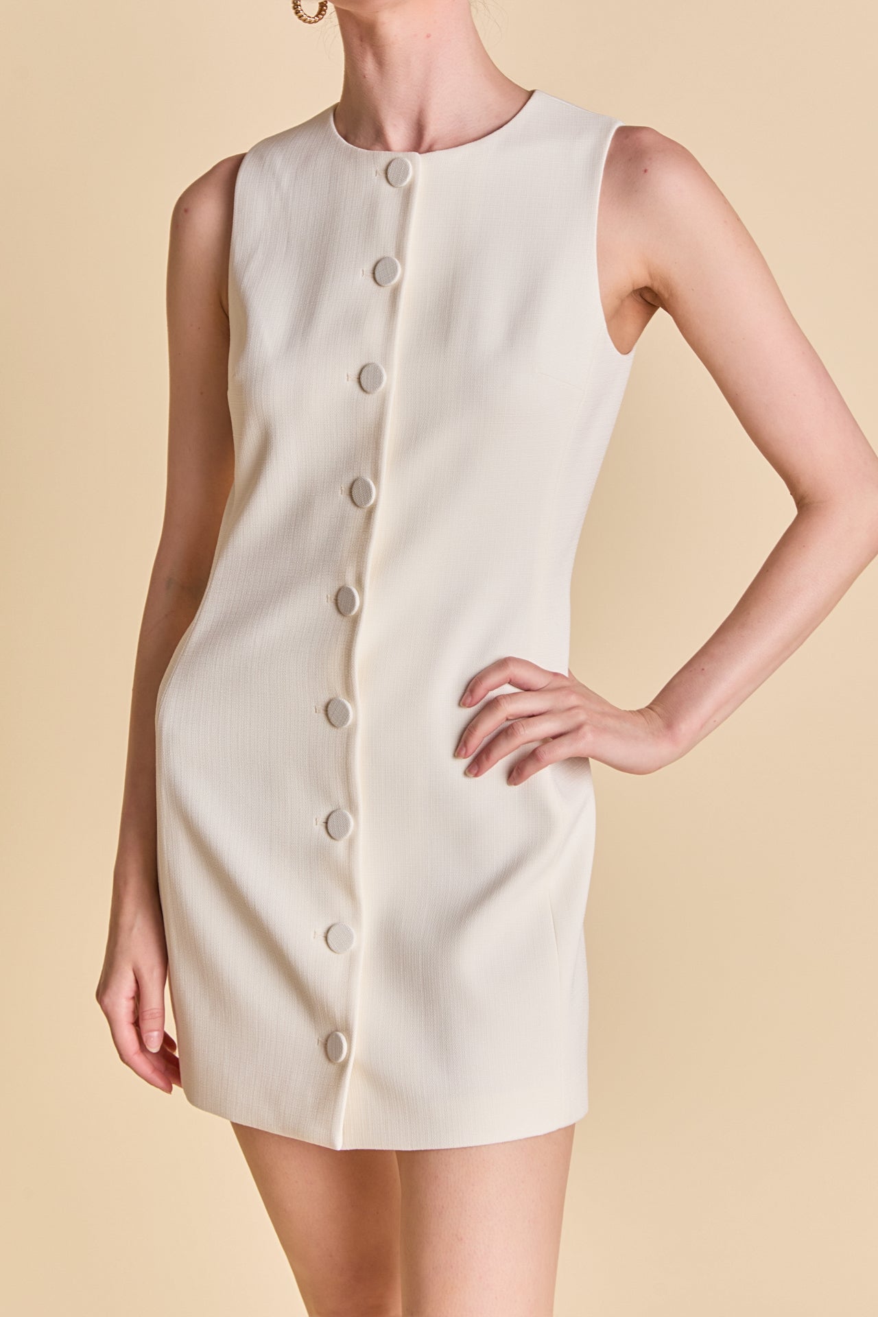 Blend Round Neck Buttoned Mini Dress
