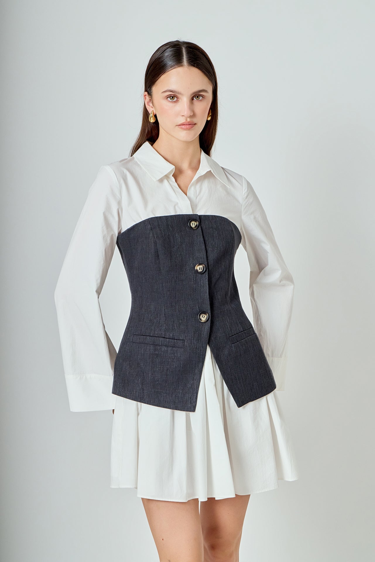 ENDLESS ROSE - Mixed Media Tweed Poplin Mini Dress - DRESSES available at Objectrare