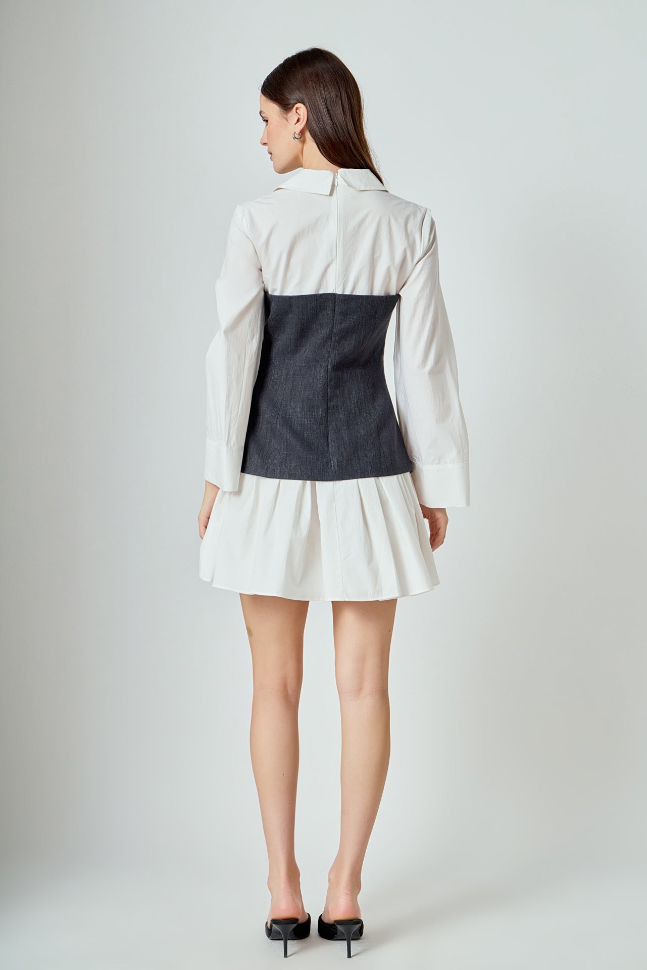 ENDLESS ROSE - Mixed Media Tweed Poplin Mini Dress - DRESSES available at Objectrare