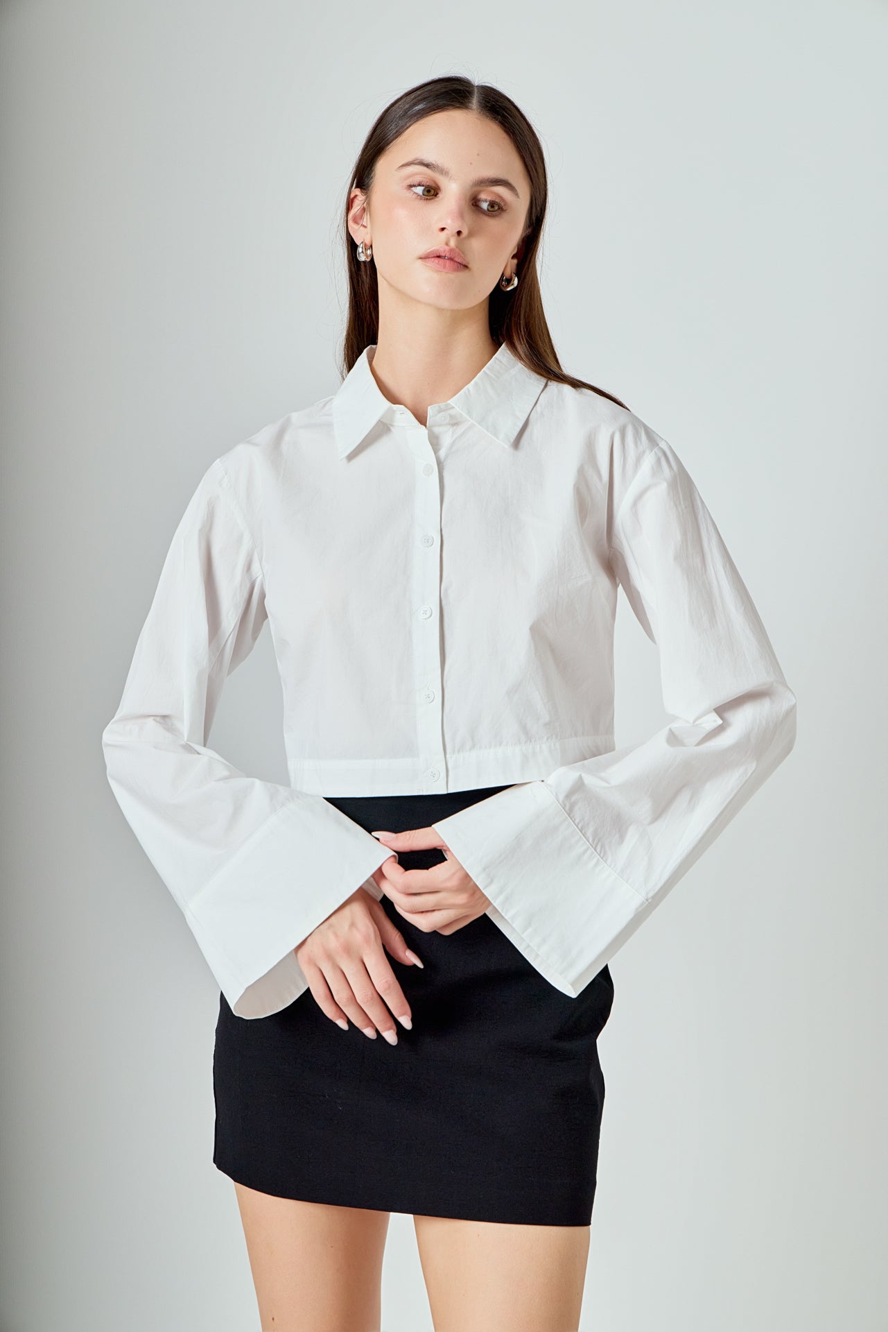 ENDLESS ROSE - Poplin Wide Sleeve Short Dress Shirt - TOPS available at Objectrare
