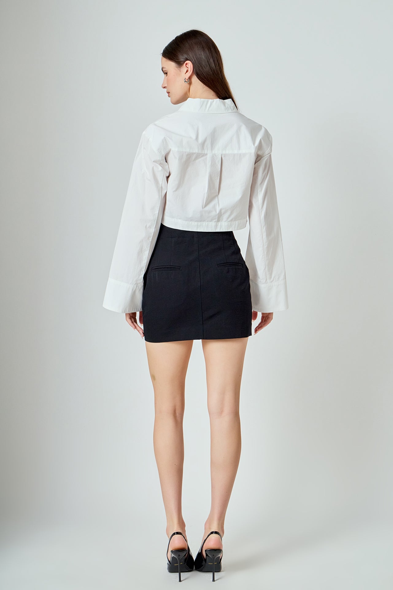 ENDLESS ROSE - Poplin Wide Sleeve Short Dress Shirt - TOPS available at Objectrare