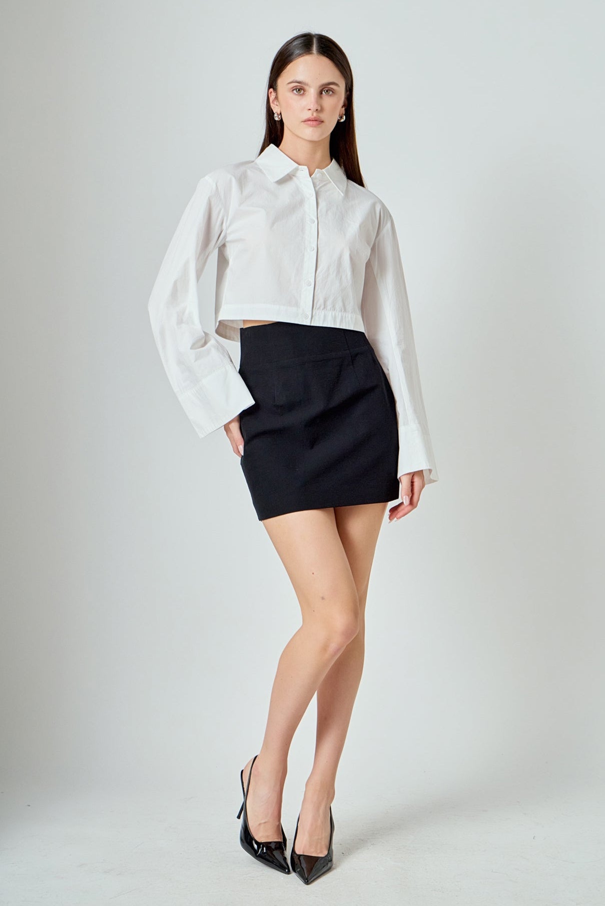 ENDLESS ROSE - Poplin Wide Sleeve Short Dress Shirt - TOPS available at Objectrare