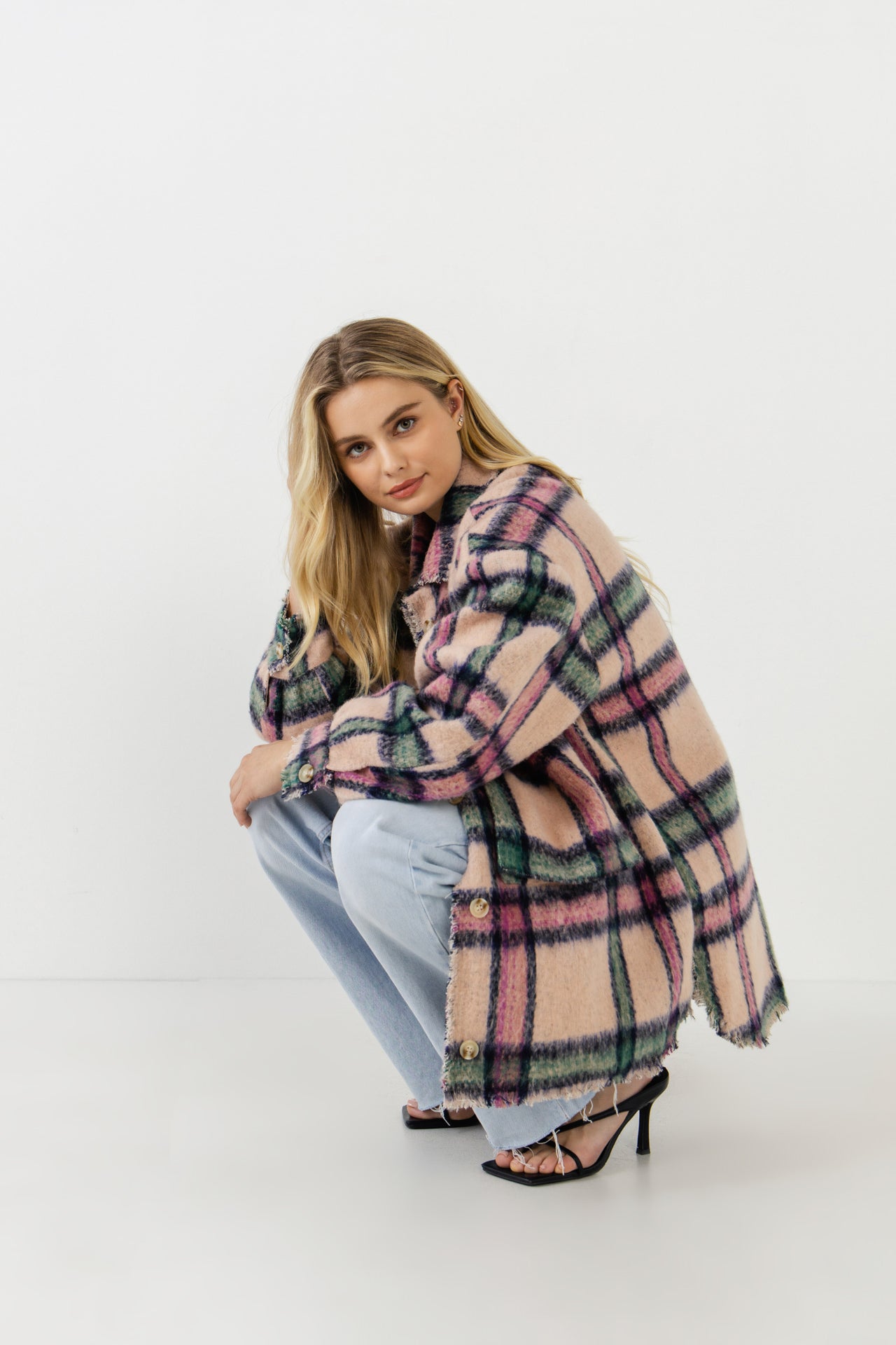 FREE THE ROSES - Oversized Plaid Coat with Raw Edges - JACKETS available at Objectrare