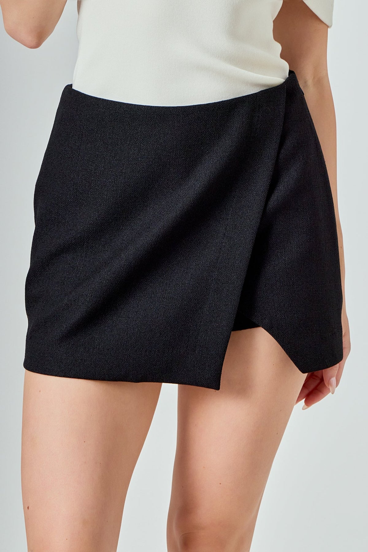 ENDLESS ROSE - Tweed Asymmetrical Wrap Mini Skort - SKORTS available at Objectrare