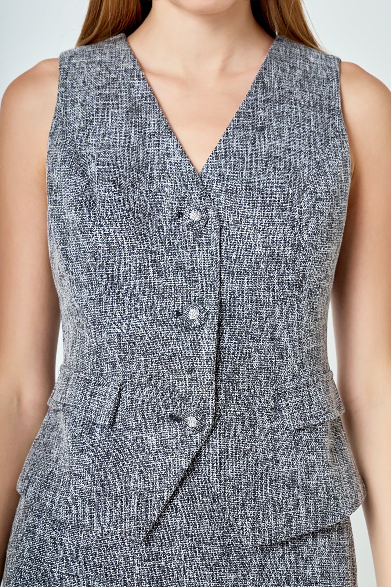 ENDLESS ROSE - Multi Tweed Buttoned Vest - TOPS available at Objectrare