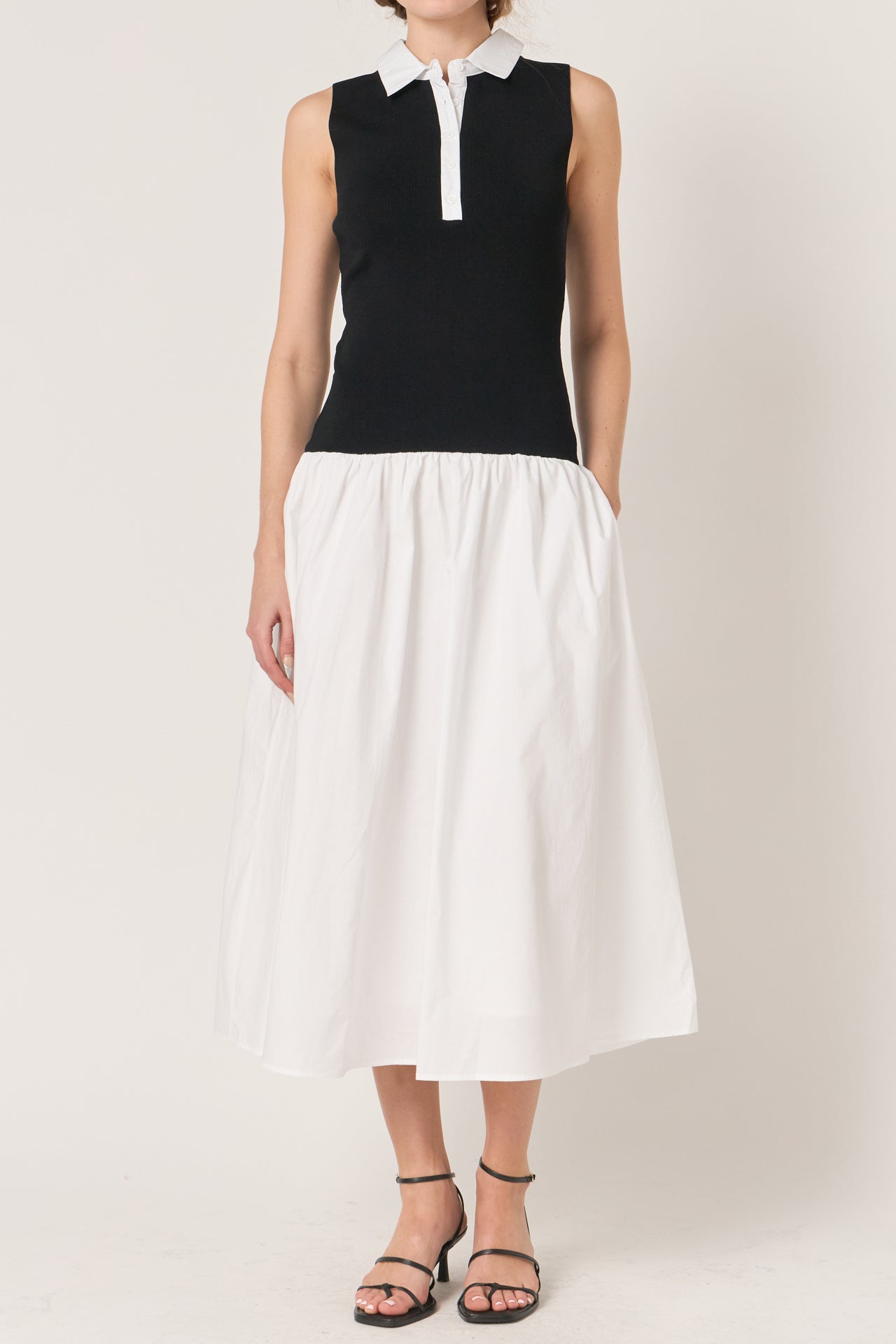 Mixed Media Cotton Polo Midi Dress