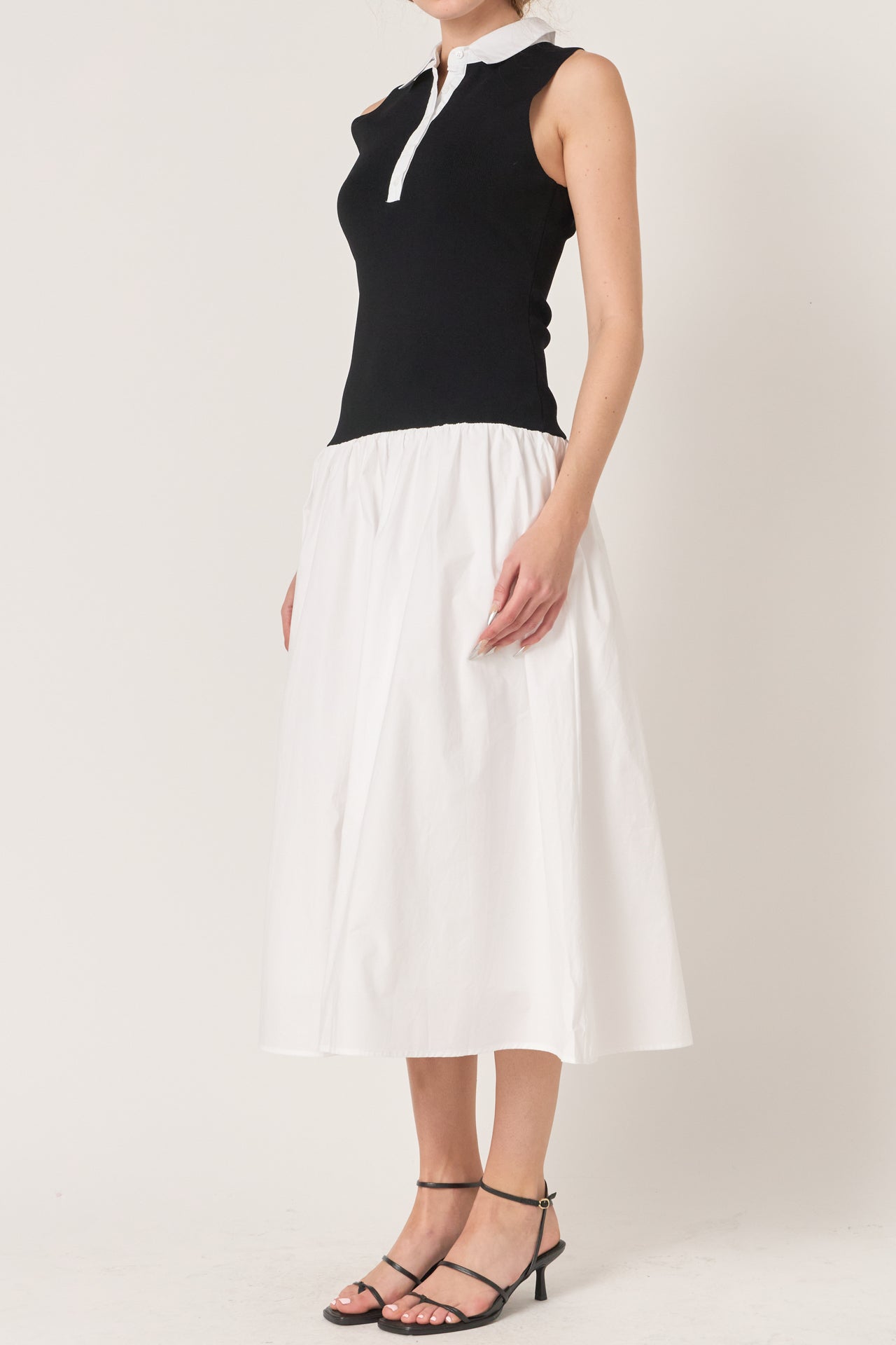 Mixed Media Cotton Polo Midi Dress