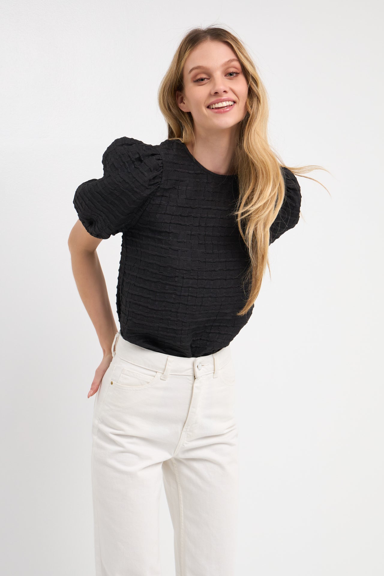 ENGLISH FACTORY - Textured Back Scrunchie Top - TOPS available at Objectrare
