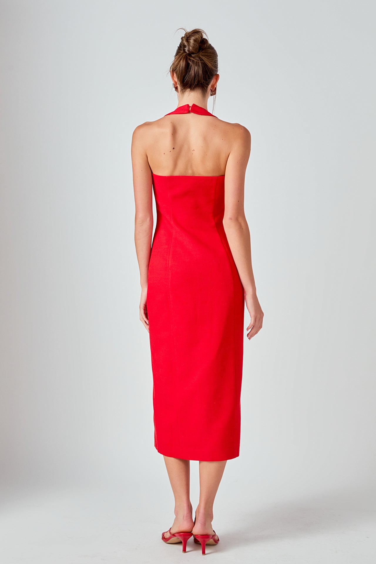 MARSY - Linen Halter Neck Midi Dress - DRESSES available at Objectrare