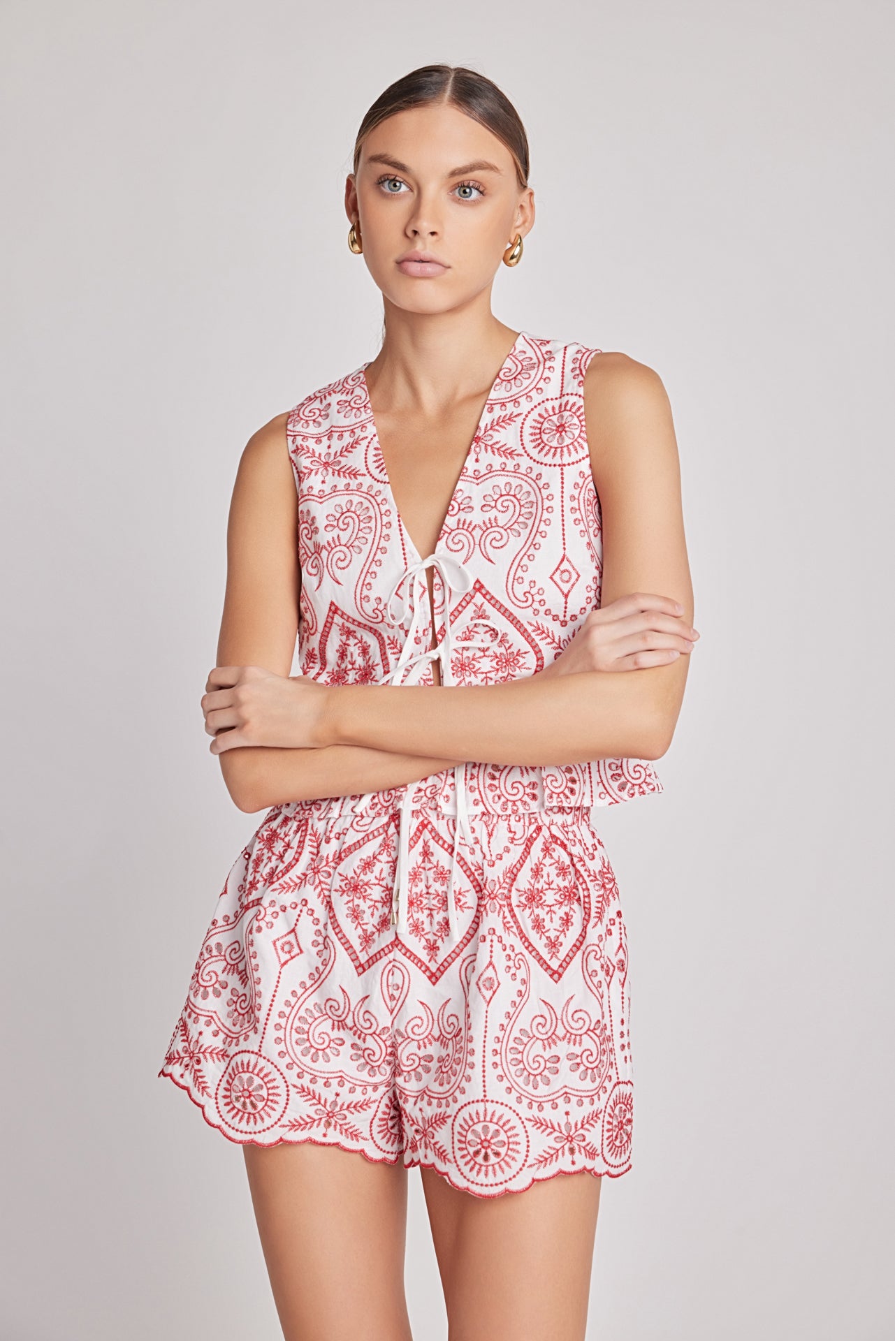 MARSY - Emroidered Smocked Waist Shorts - SHORTS available at Objectrare
