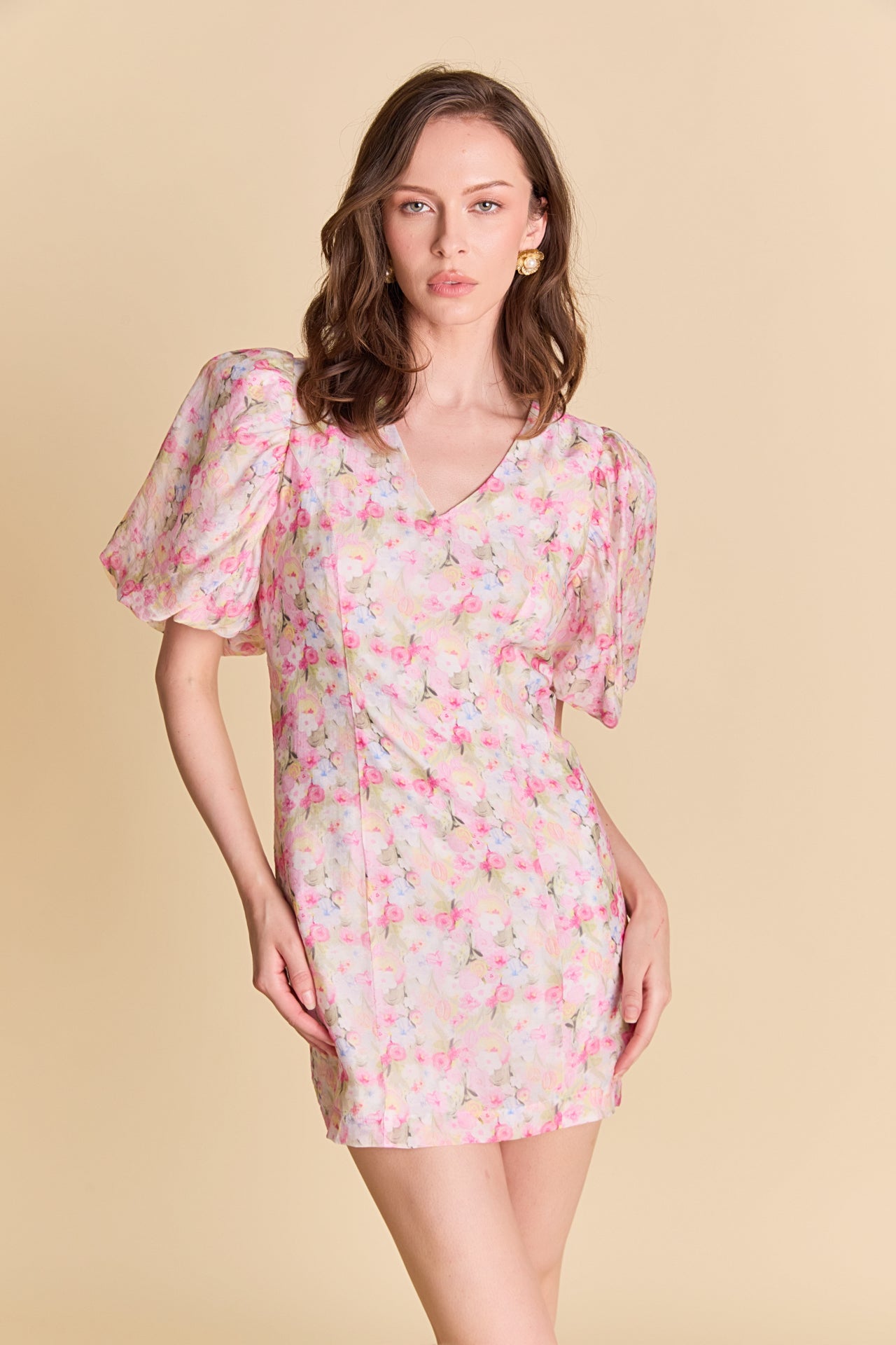 LA'VEN - Puff Sleeve Fitted Mini Dress - DRESSES available at Objectrare