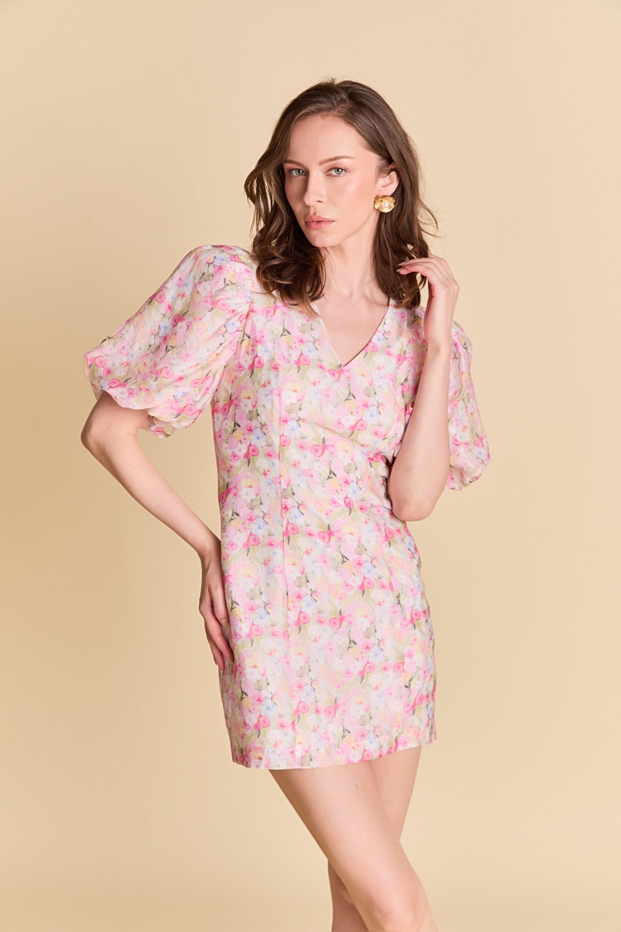 LA'VEN - Puff Sleeve Fitted Mini Dress - DRESSES available at Objectrare