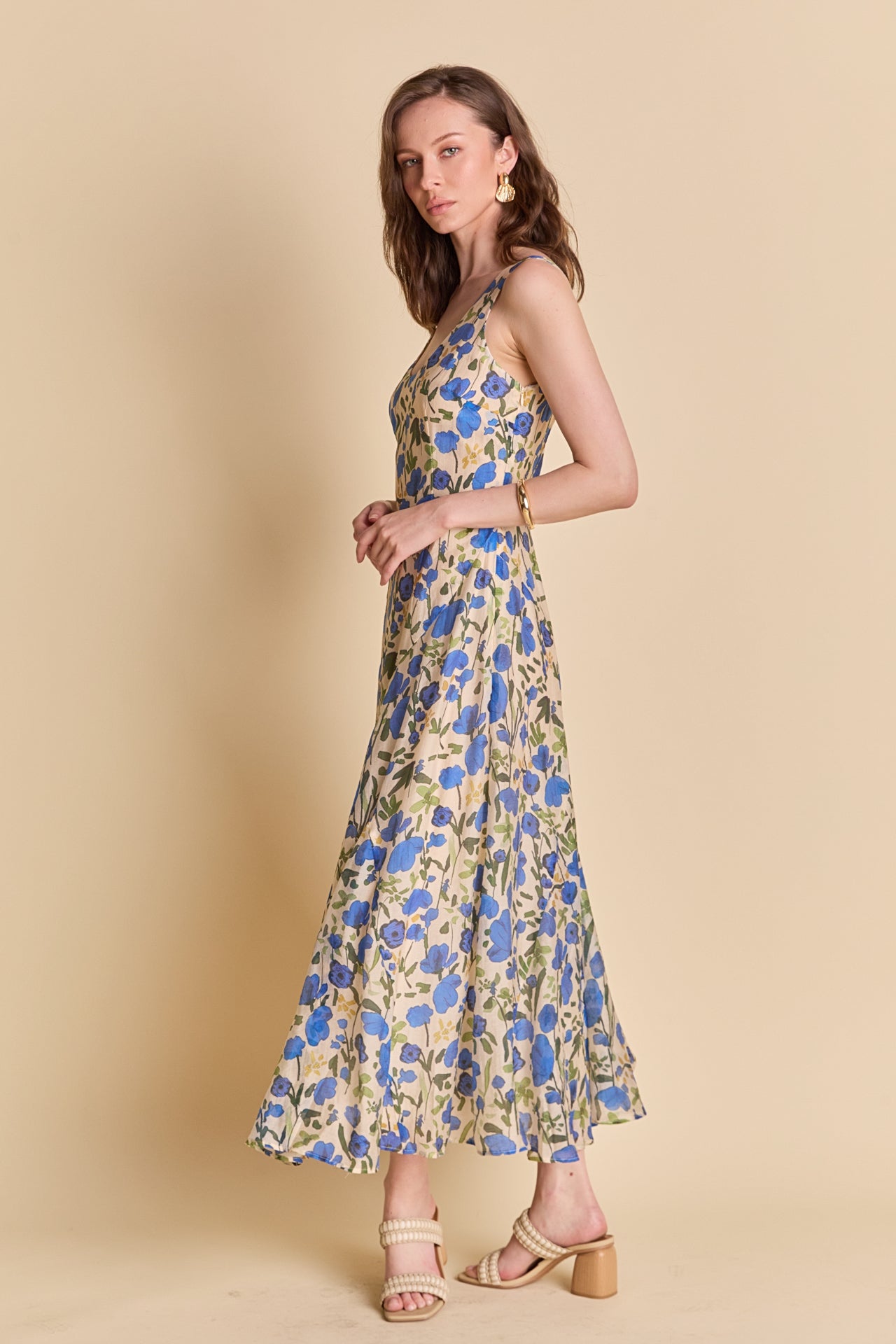 LA'VEN - Floral Print Cotton Midi Dress - DRESSES available at Objectrare