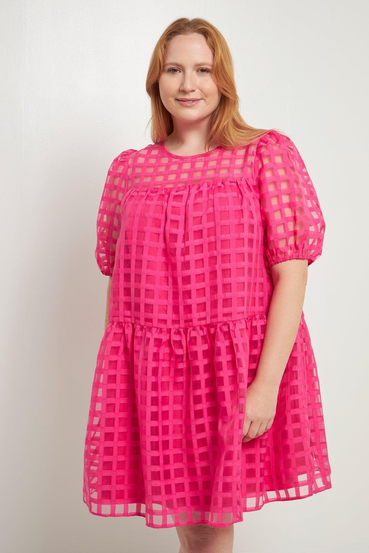 ENGLISH FACTORY - Gridded Puff Sleeve Dress - DRESSES available at Objectrare