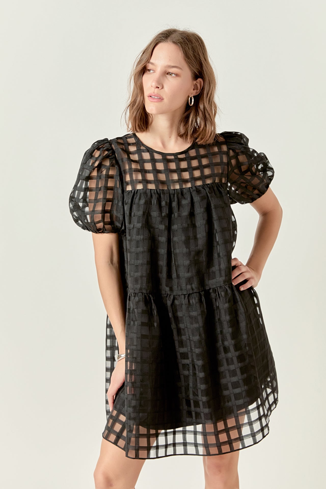 ENGLISH FACTORY - Gridded Organza Mini Dress - DRESSES available at Objectrare
