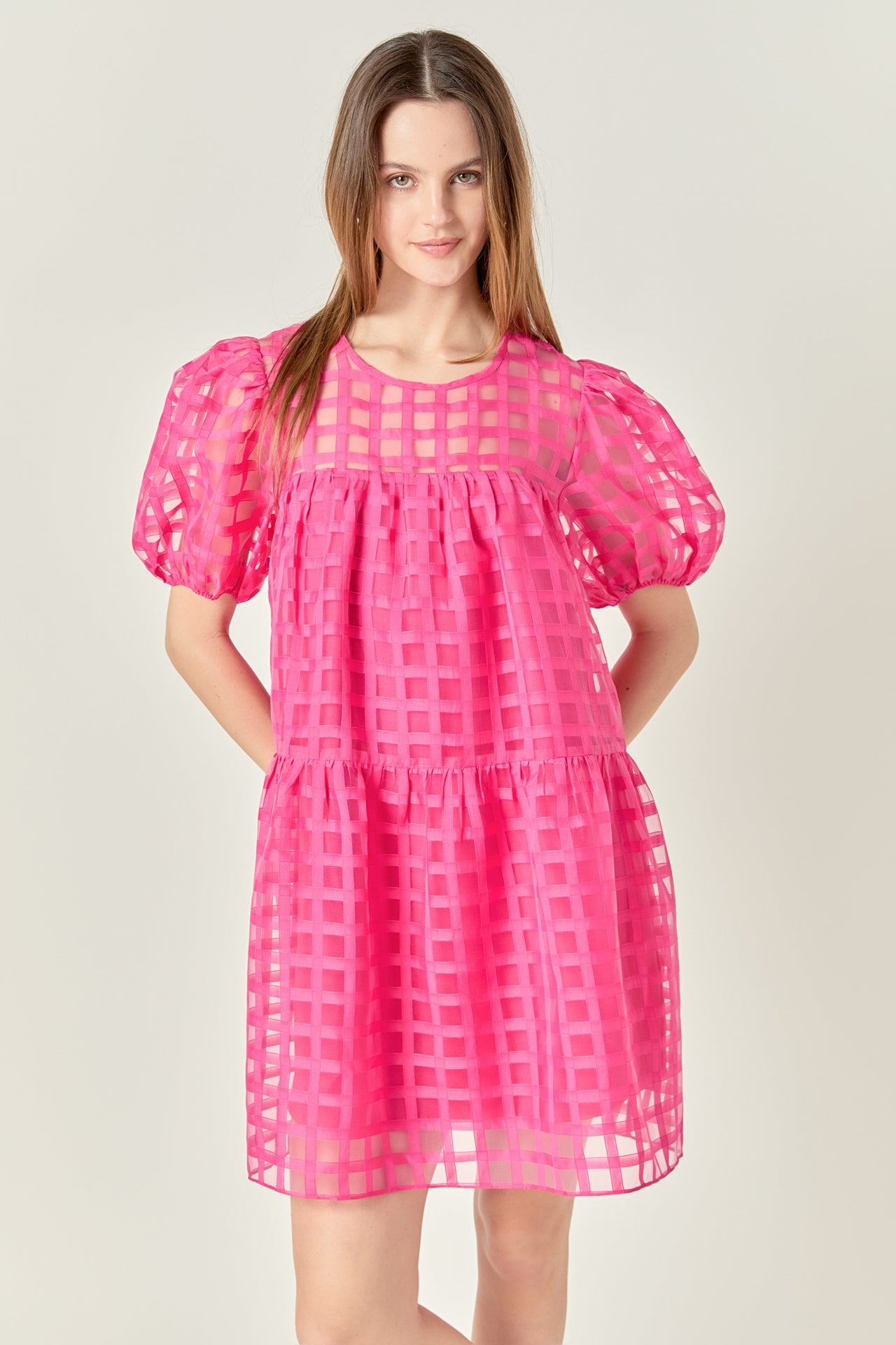 Gridded Organza Mini Dress
